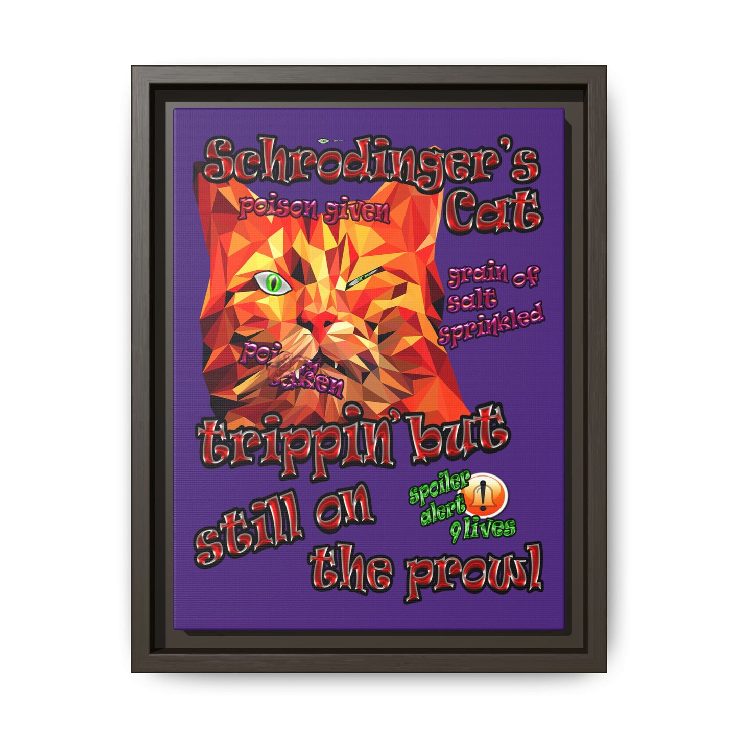 schrodinger's cat - framed canvas art (purple)