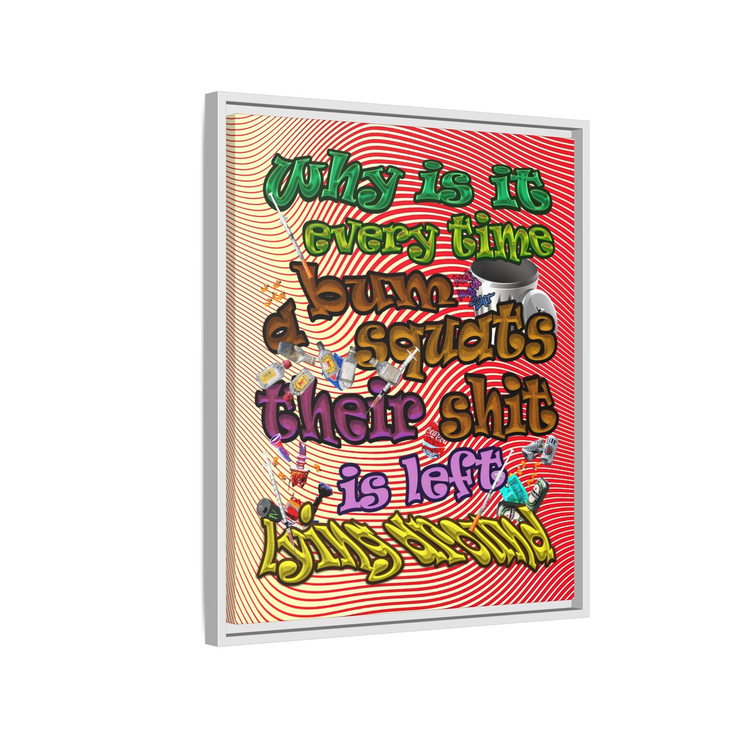 the bum's shit - framed canvas art (yellow-orange wave)
