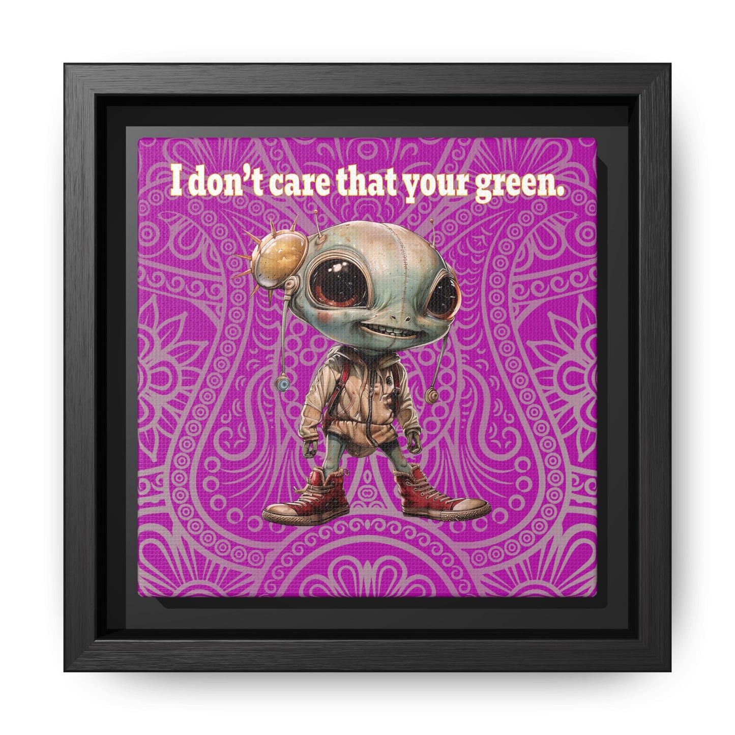 I don't care that your green - framed canvas art (pink swirl)