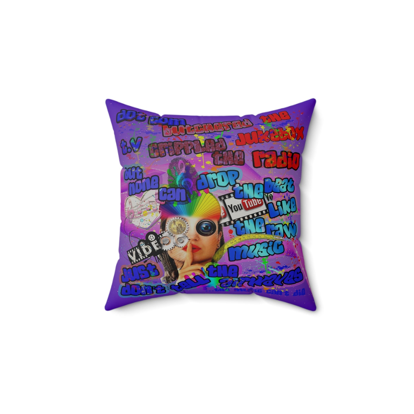 drop the beat - Faux Suede Square Pillow - (purple-pink wave)