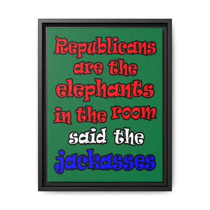 donkeys and elephants - framed canvas art (dark green)