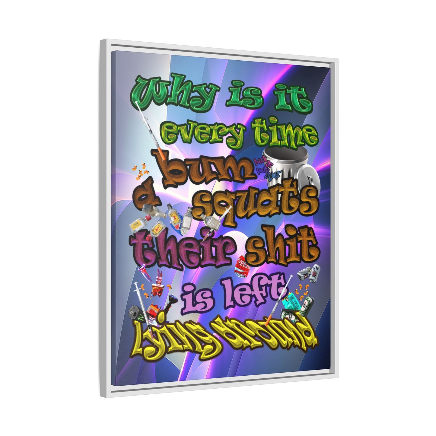 the bum's shit - framed canvas art (grey-pink wave)