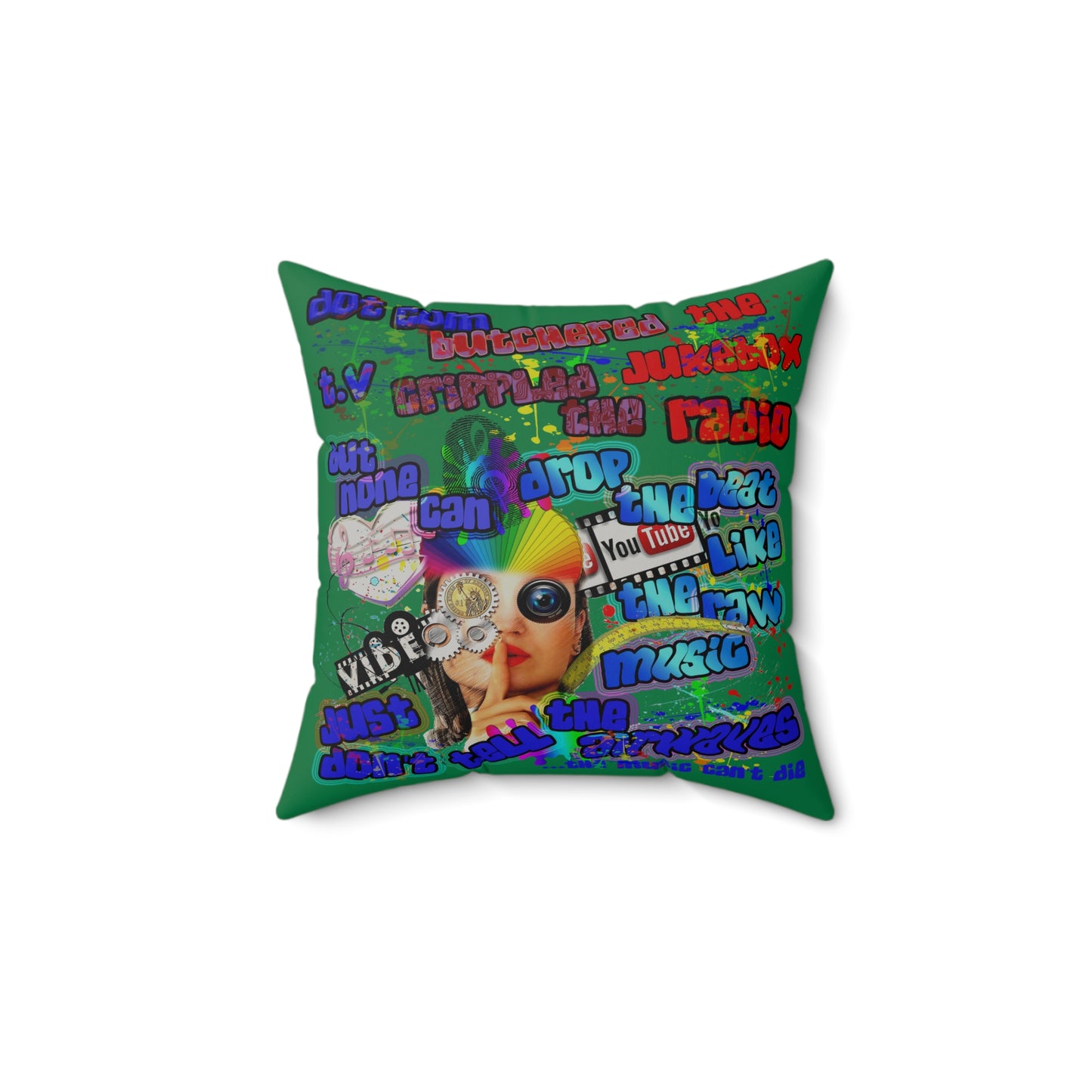 drop the beat - Faux Suede Square Pillow - (dark green)