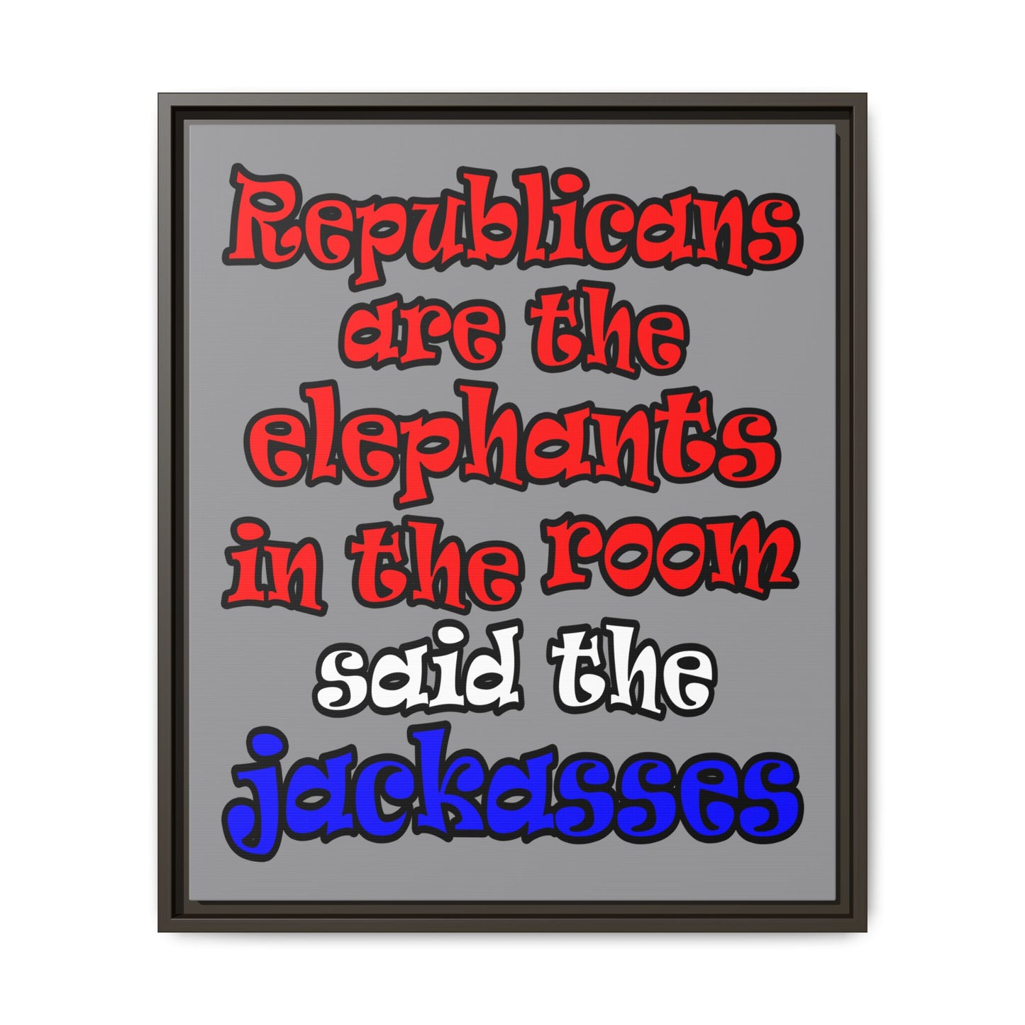 donkeys and elephants - framed canvas art (grey)