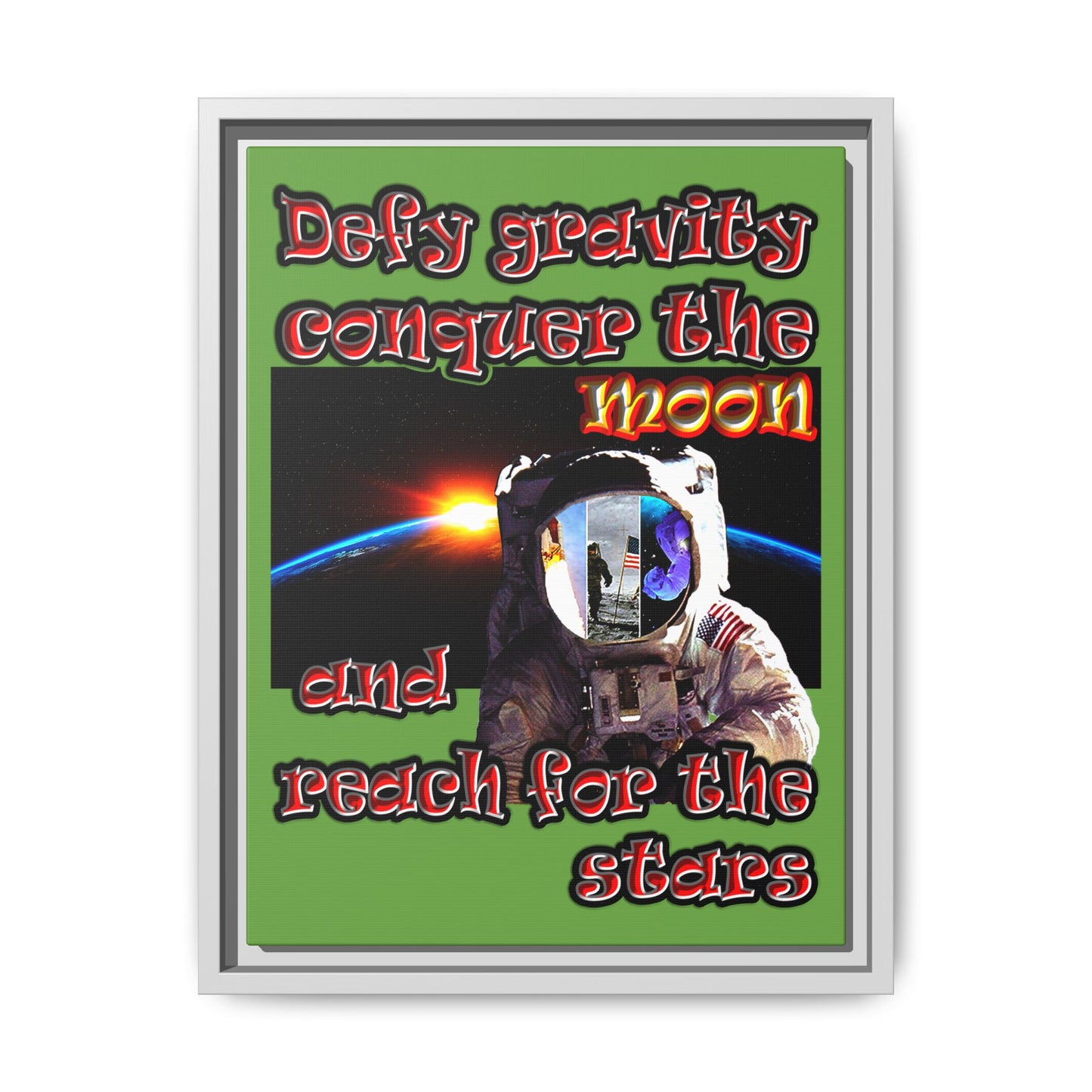 defy conquer reach - framed canvas art (green)