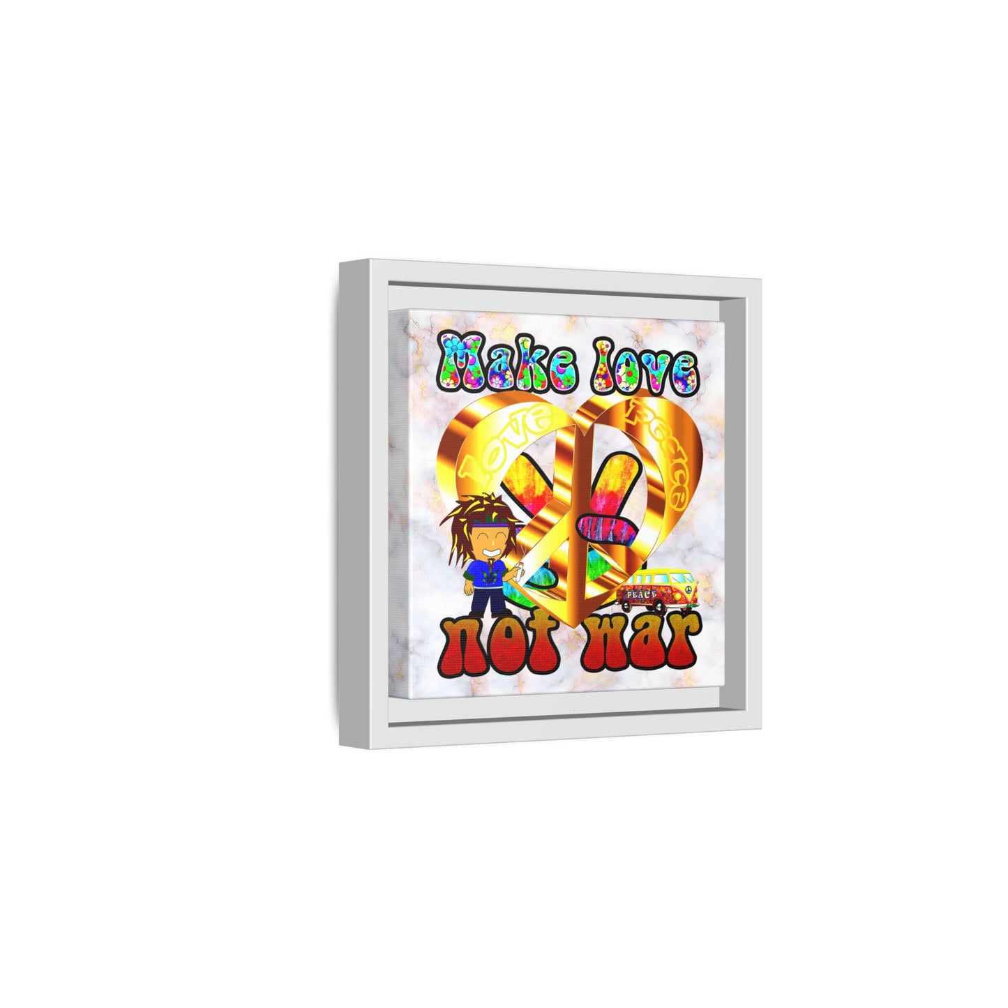 love peace - framed canvas art (white marble)