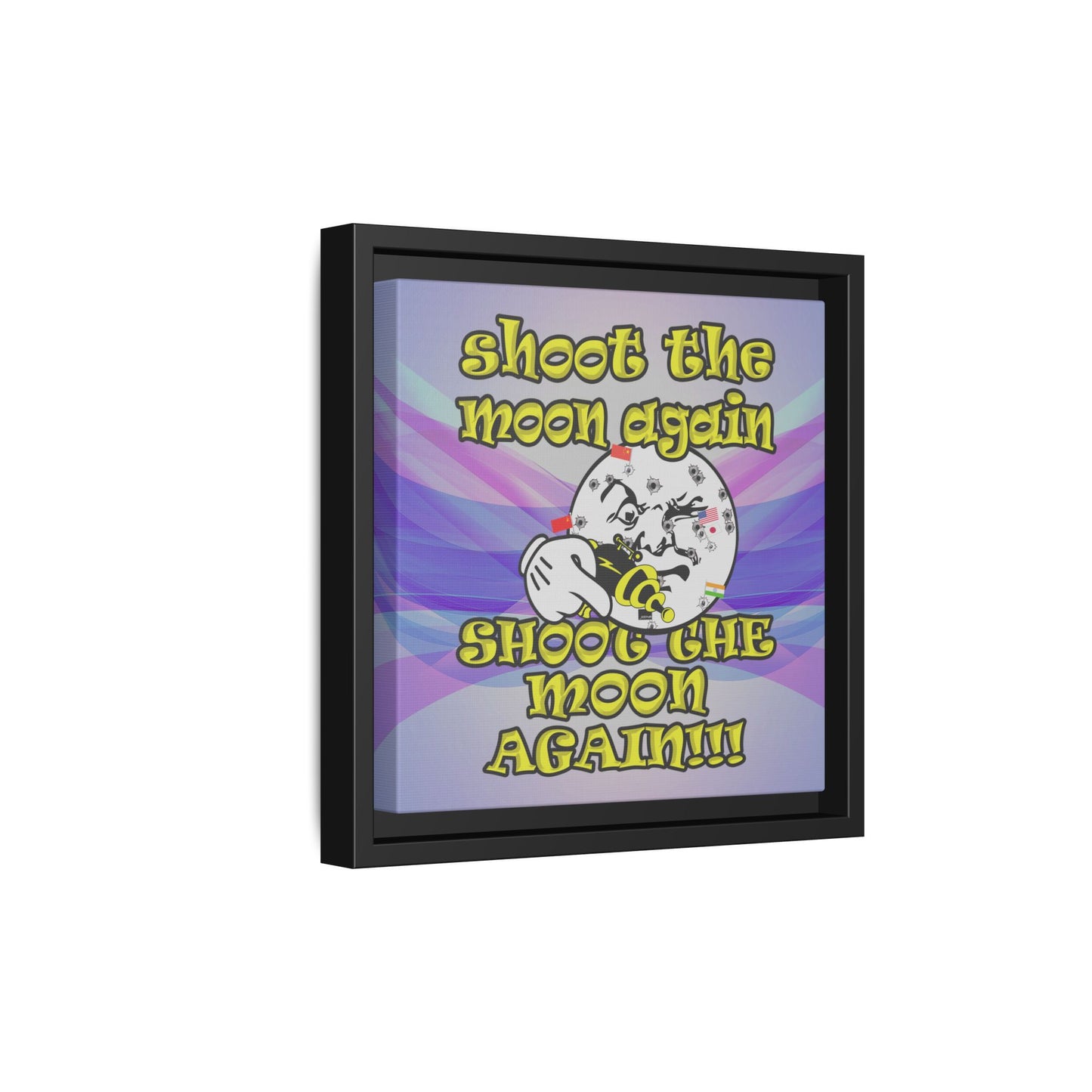 shoot the moon again - framed canvas art (light blue-pink wave)
