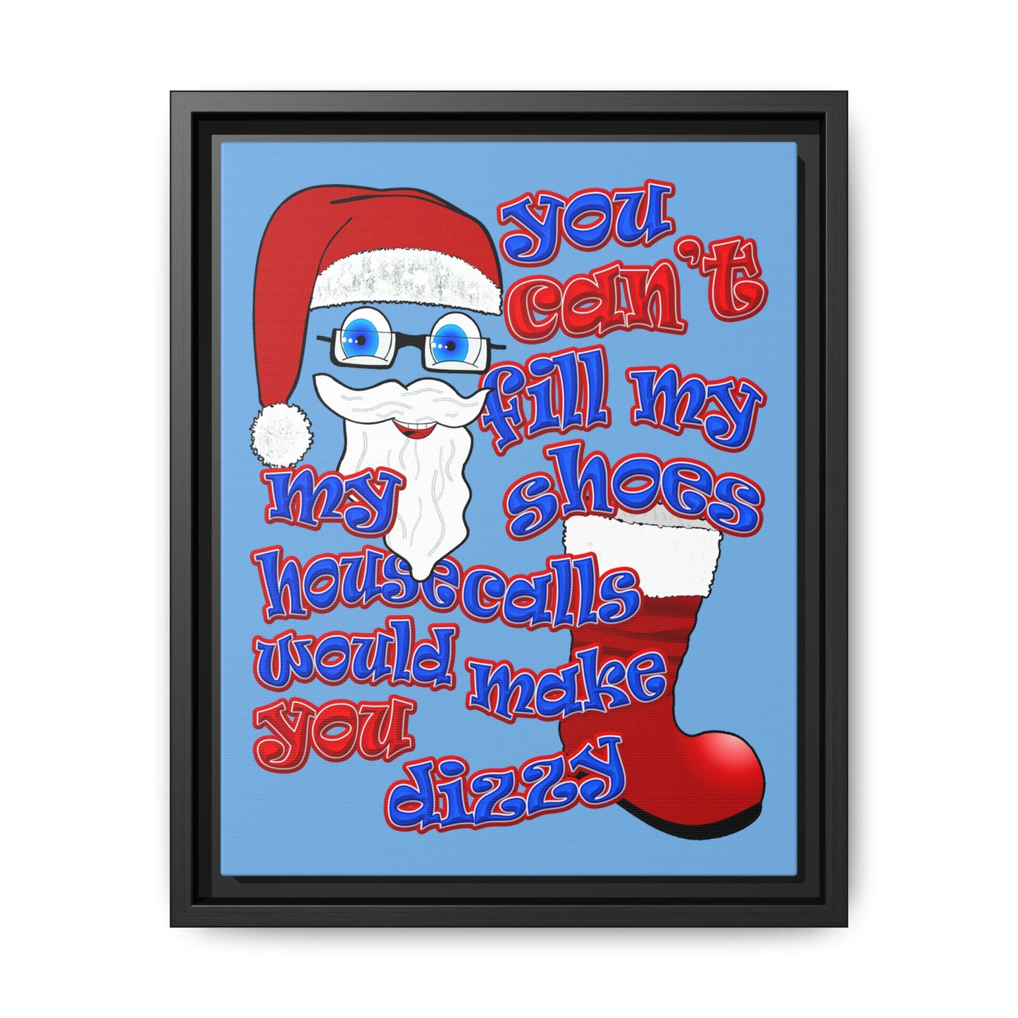 santa's shoes - framed canvas art (light blue)