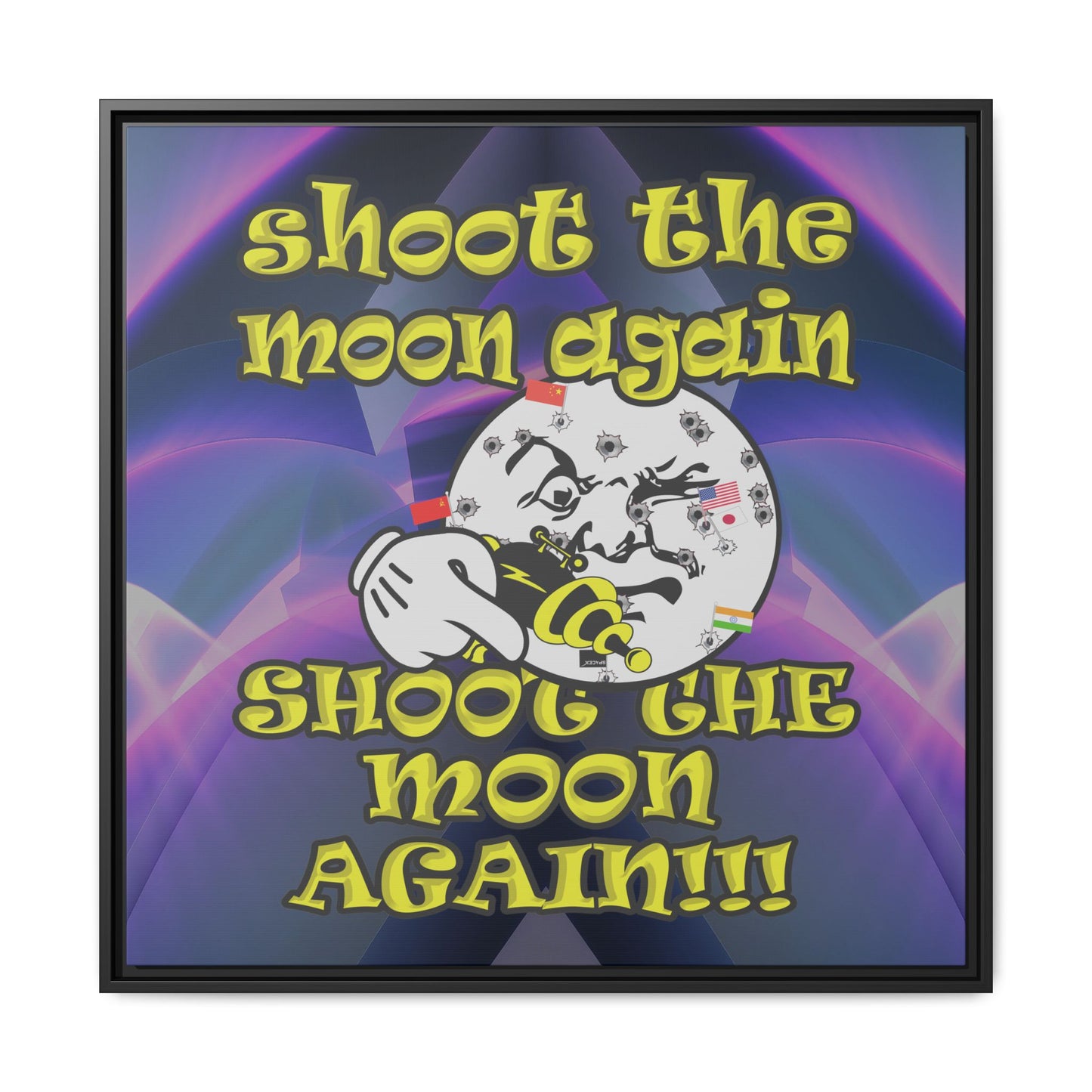 shoot the moon again - framed canvas art (grey-pink wave)
