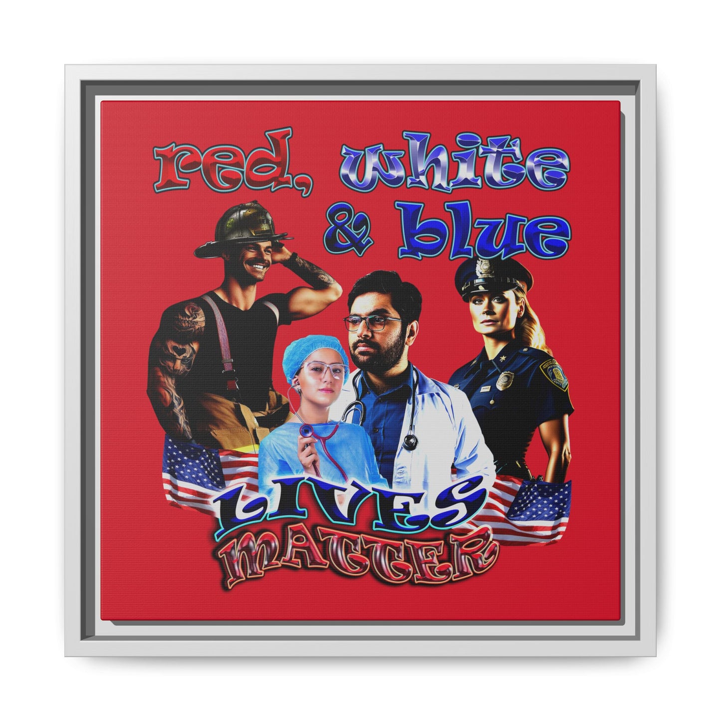 rw&b lives matter - framed canvas art (dark red)
