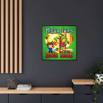 love peace - framed canvas art (green turf)
