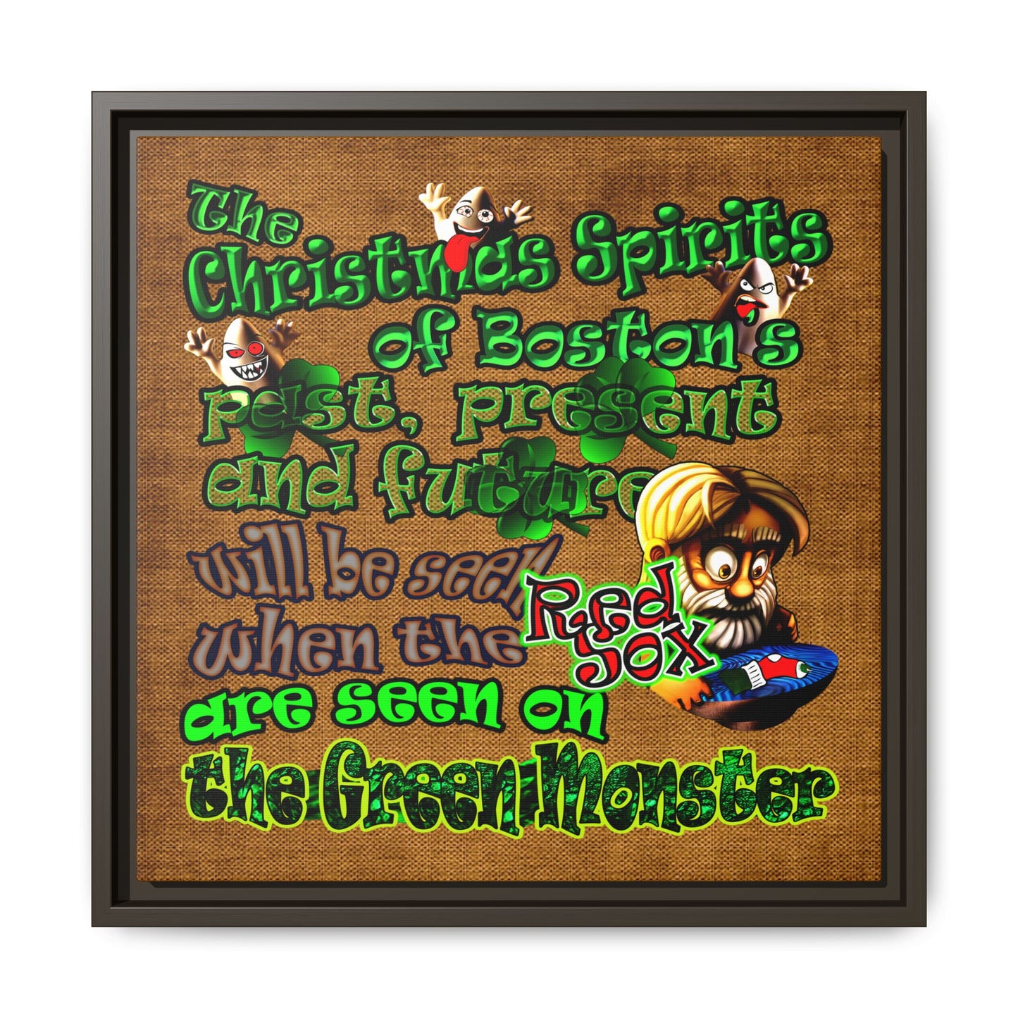 christmas spirits of boston - framed canvas art (brown papyrus)