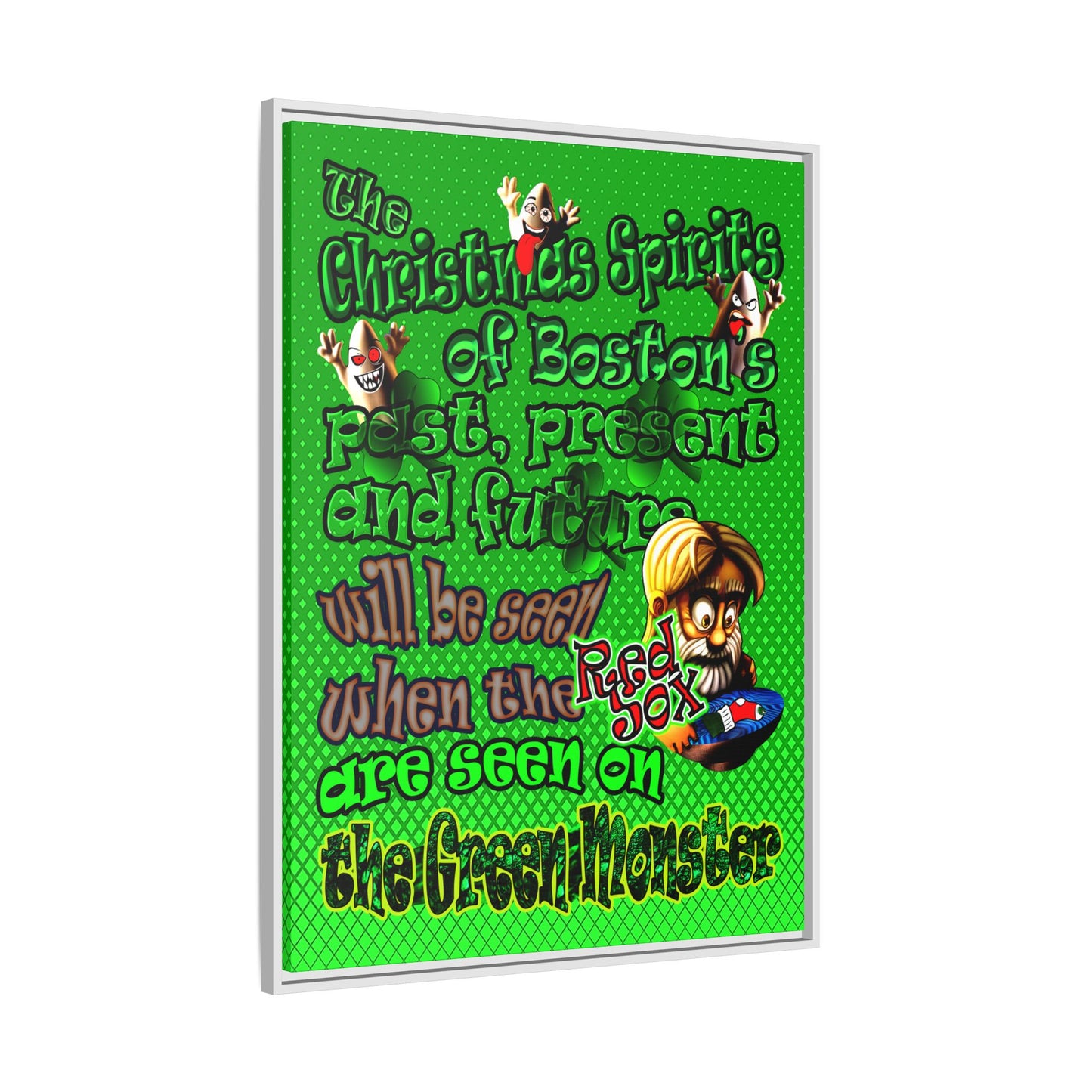 christmas spirits of boston - framed canvas art (logo green)