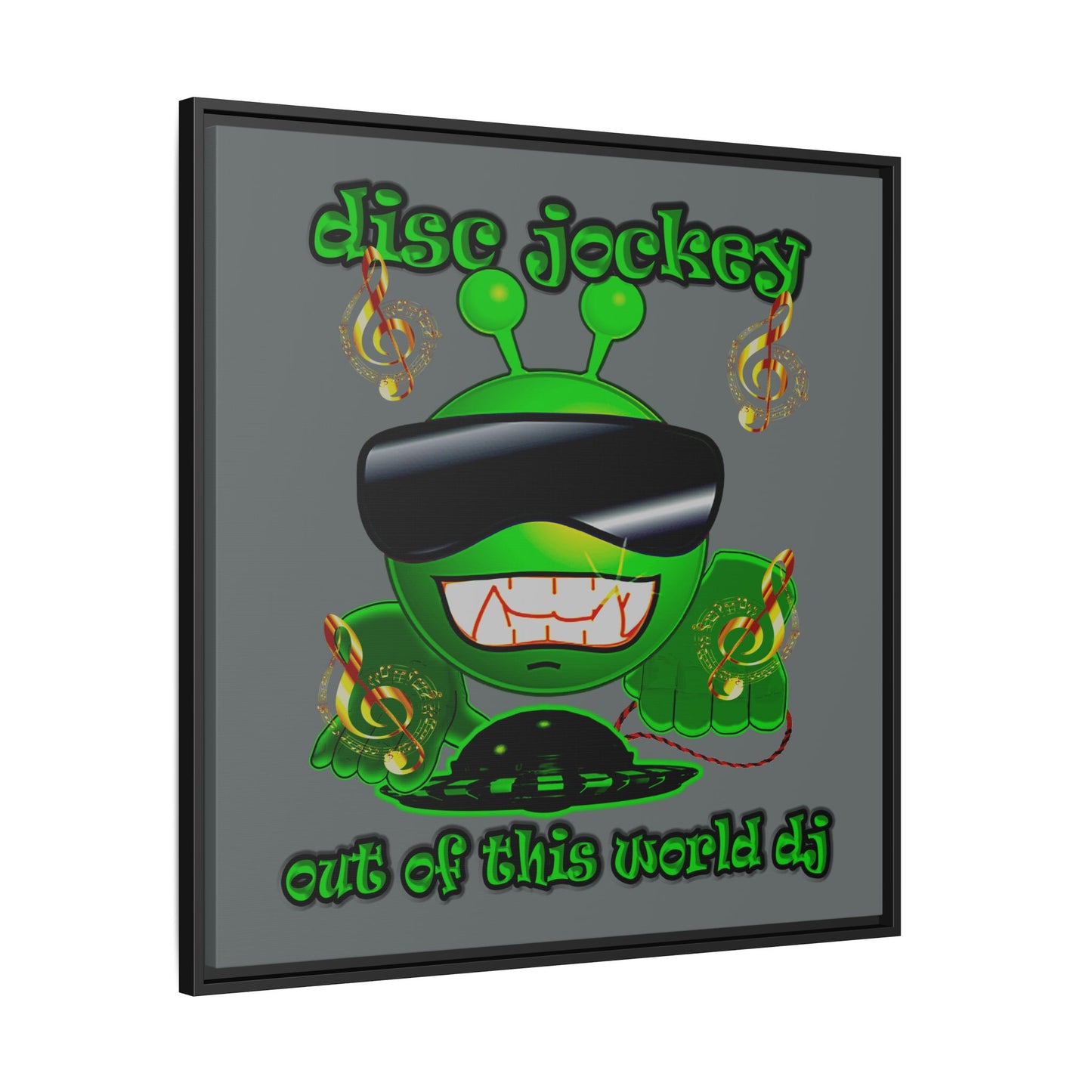 disc jockey - framed canvas art (dark grey)