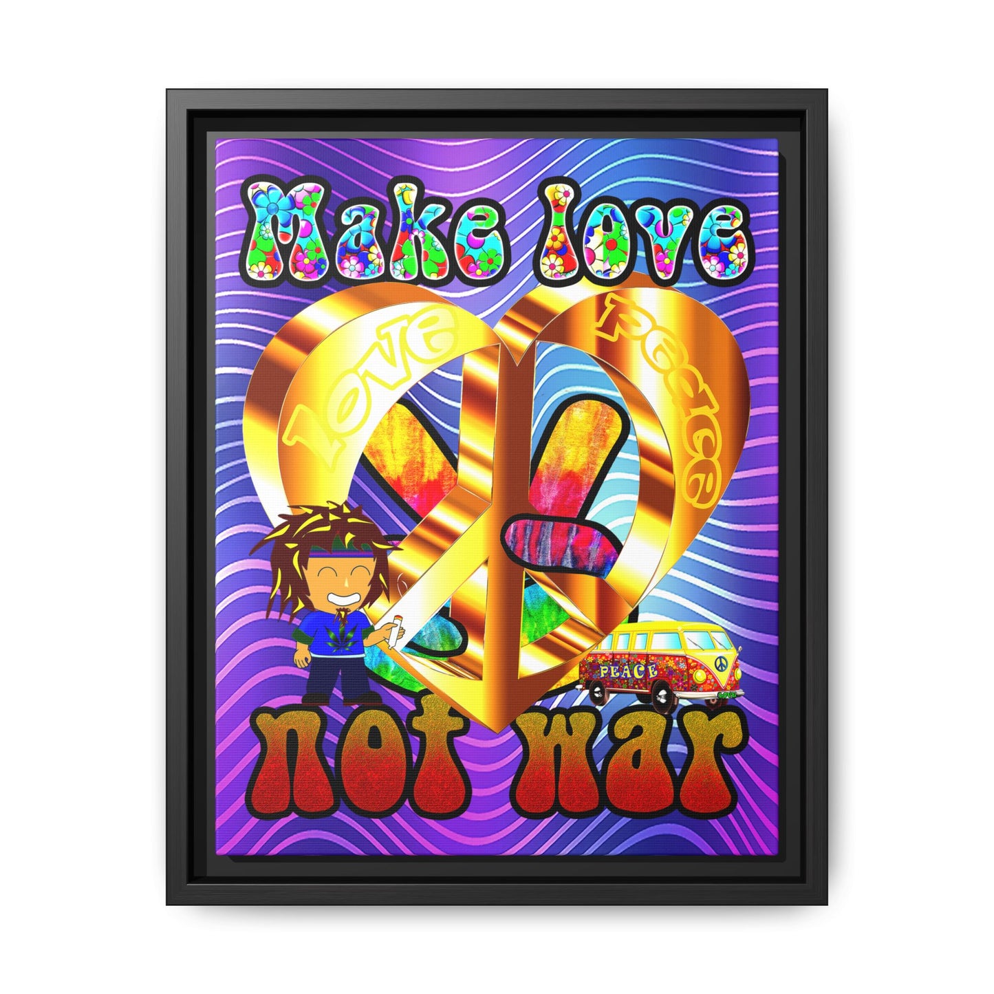 love peace - framed canvas art (purple wave)