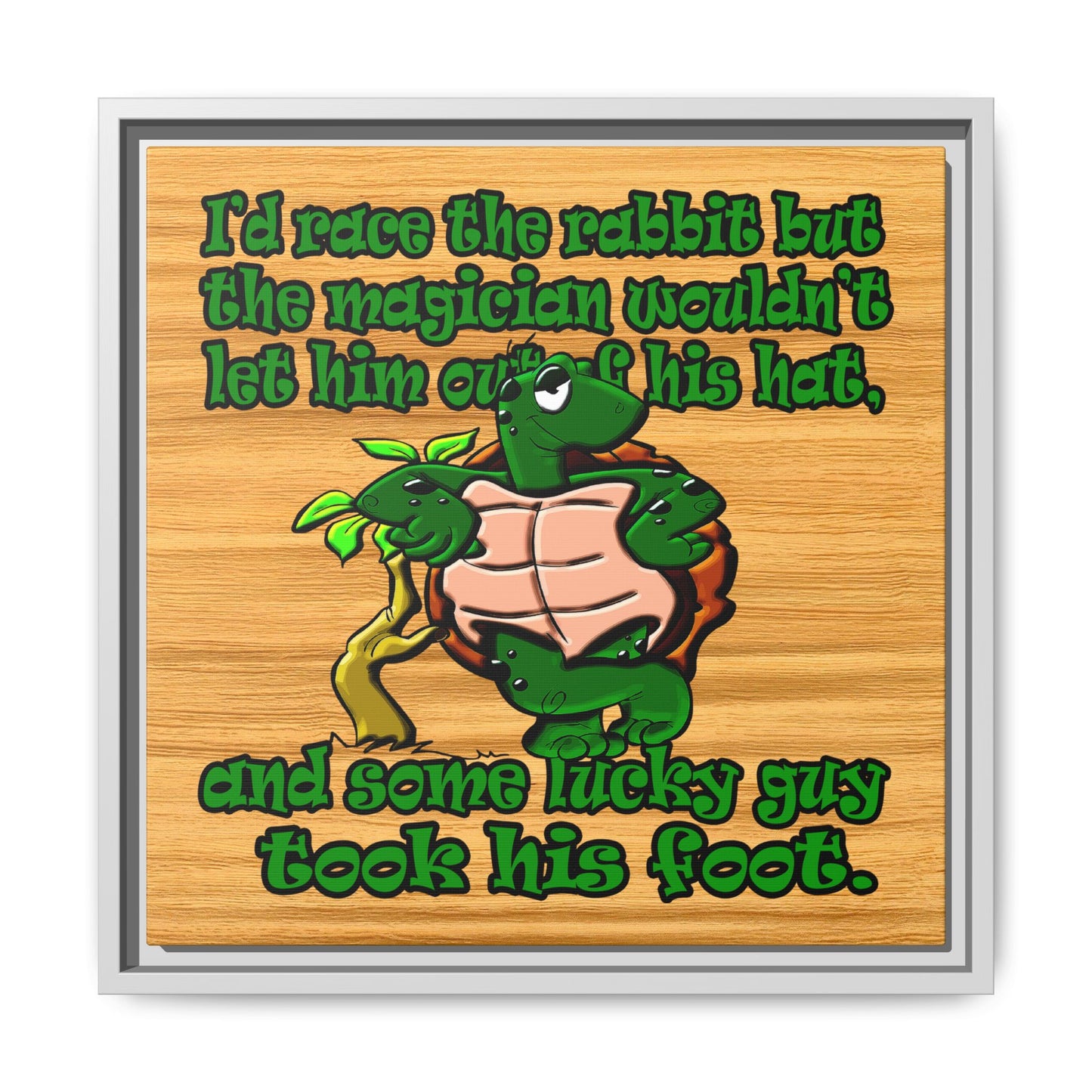 turtle race - framed canvas art (butterscotch wood finish)