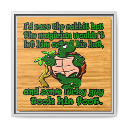 turtle race - framed canvas art (butterscotch wood finish)