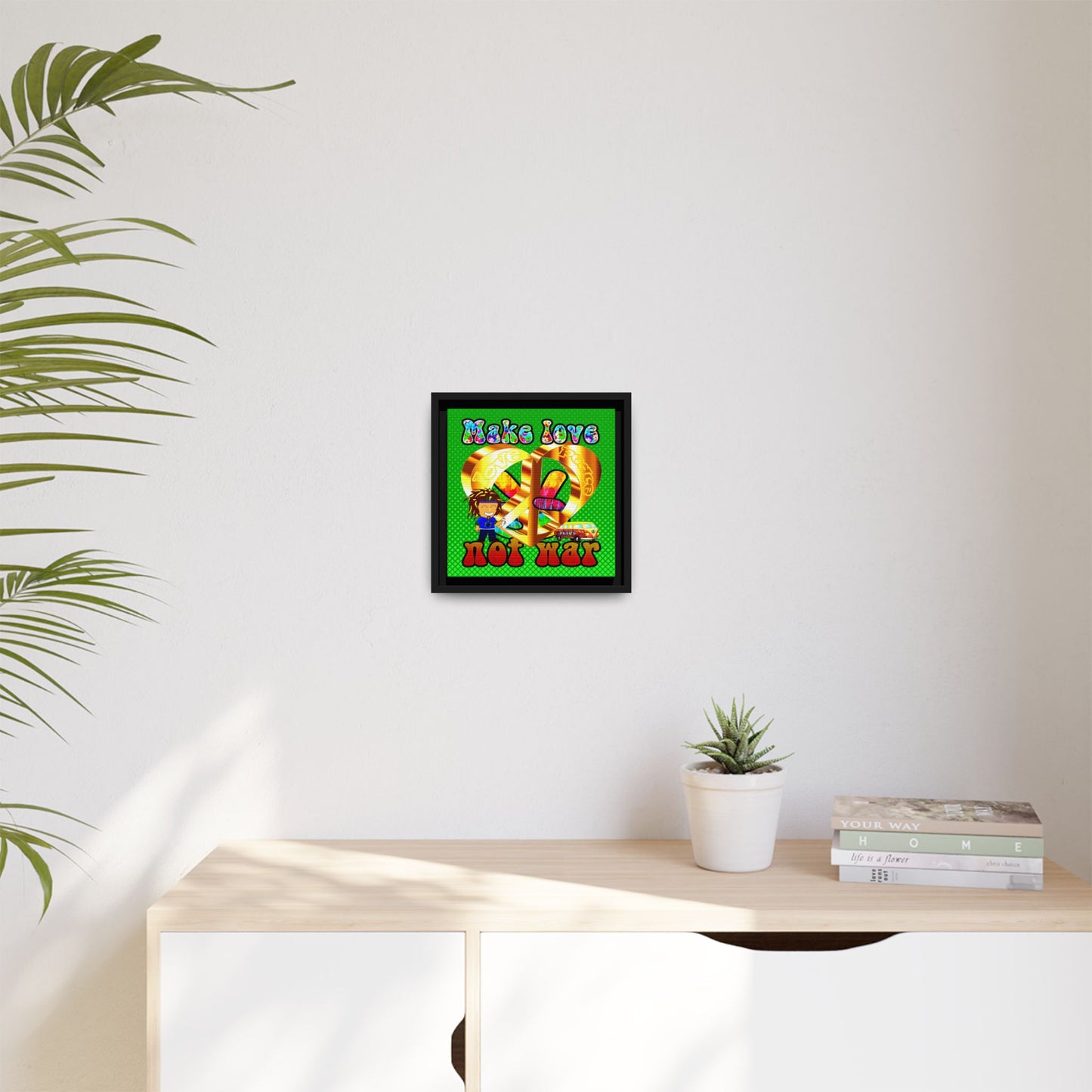 love peace - framed canvas art (logo green)