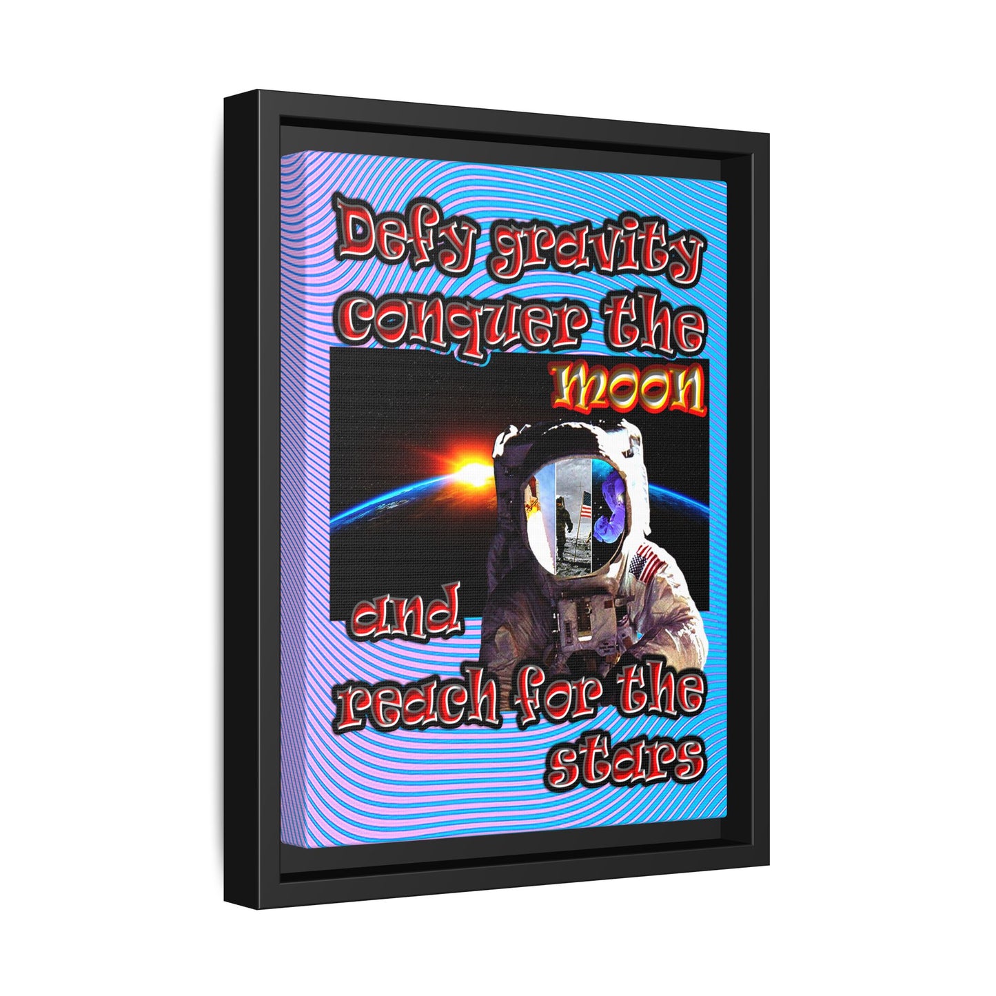 defy conquer reach - framed canvas art (light blue-purple wave)