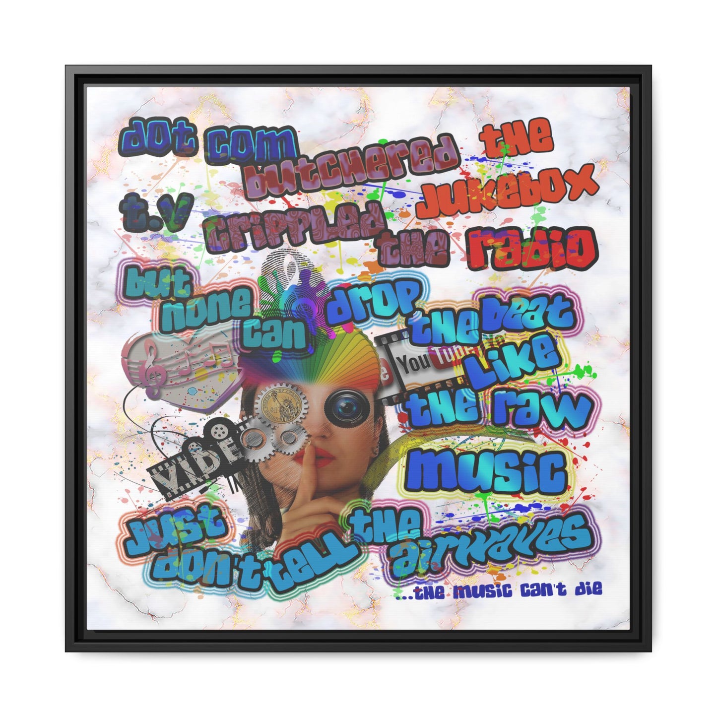 drop the beat - framed canvas art (white marble)