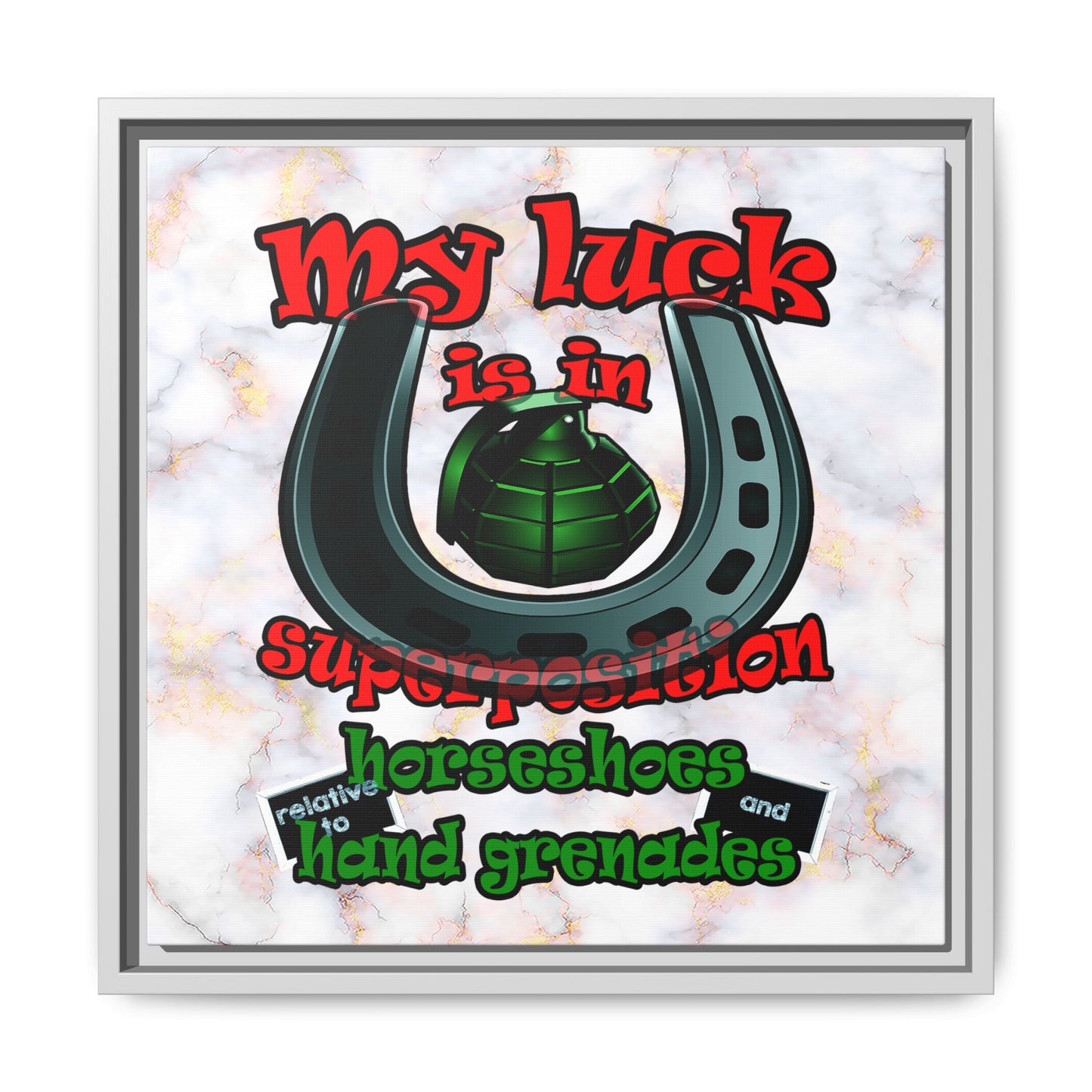 my luck - framed canvas art (white marble)