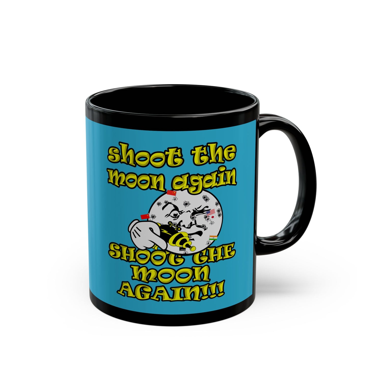 shoot the moon again - Black Mug (turquoise)