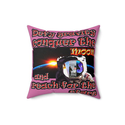 defy conquer reach - Spun Polyester Square Pillow - (light pink)