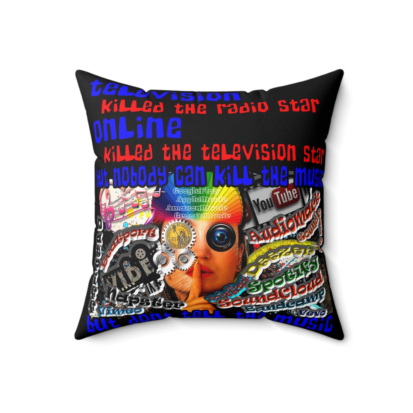 don't tell the music - Spun Polyester Square Pillow - (black)
