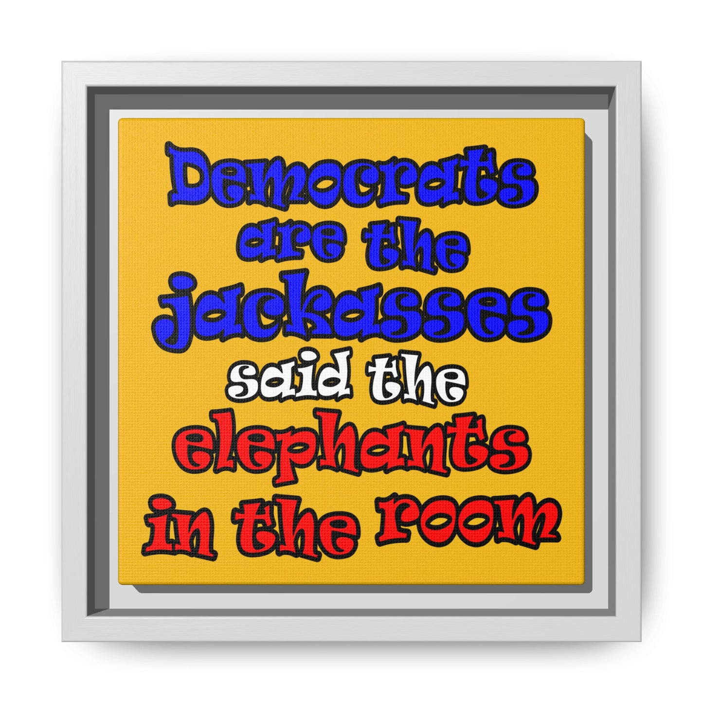 donkeys and elephants - framed canvas art (yellow)