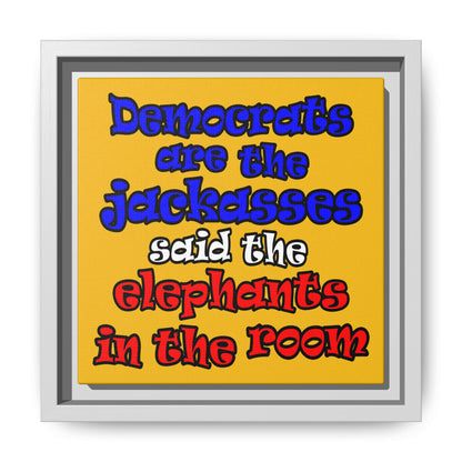 donkeys and elephants - framed canvas art (yellow)