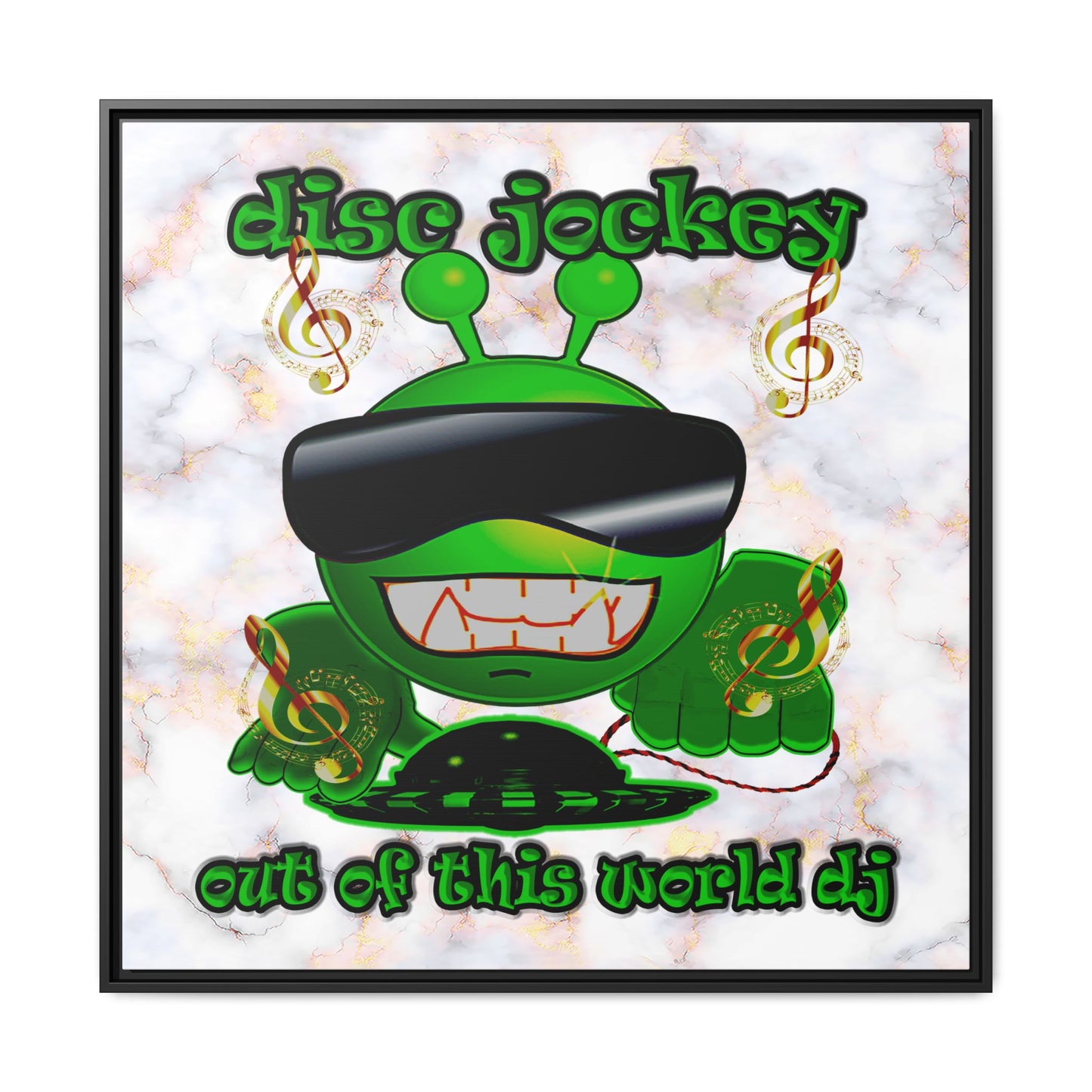 disc jockey - framed canvas art (white marble)