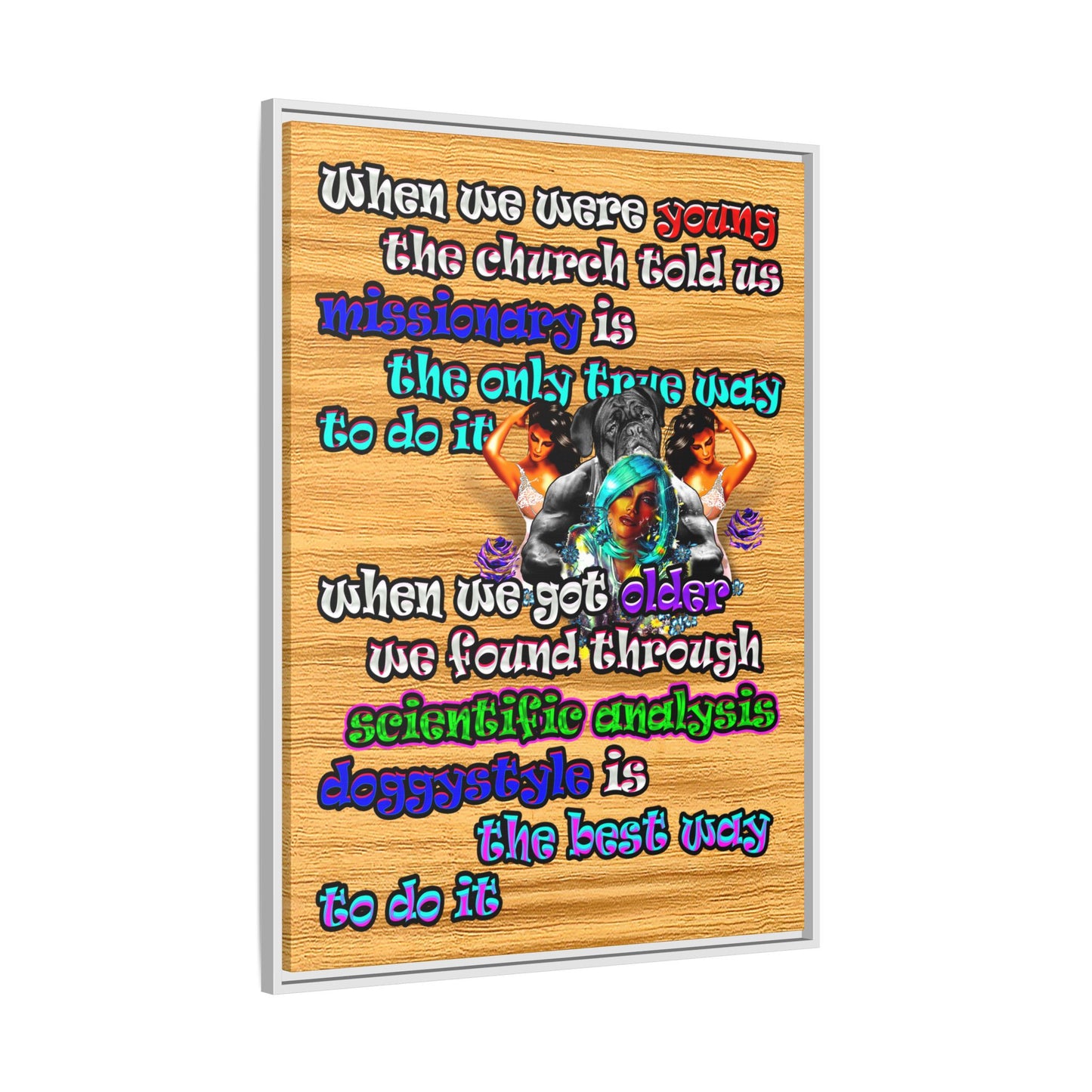 doggystyle - framed canvas art (butterscotch wood finish)