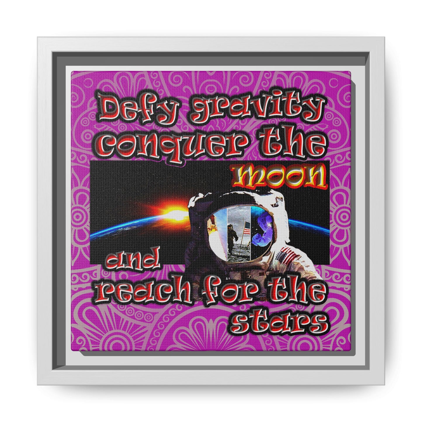 defy conquer reach - framed canvas art (pink swirl)