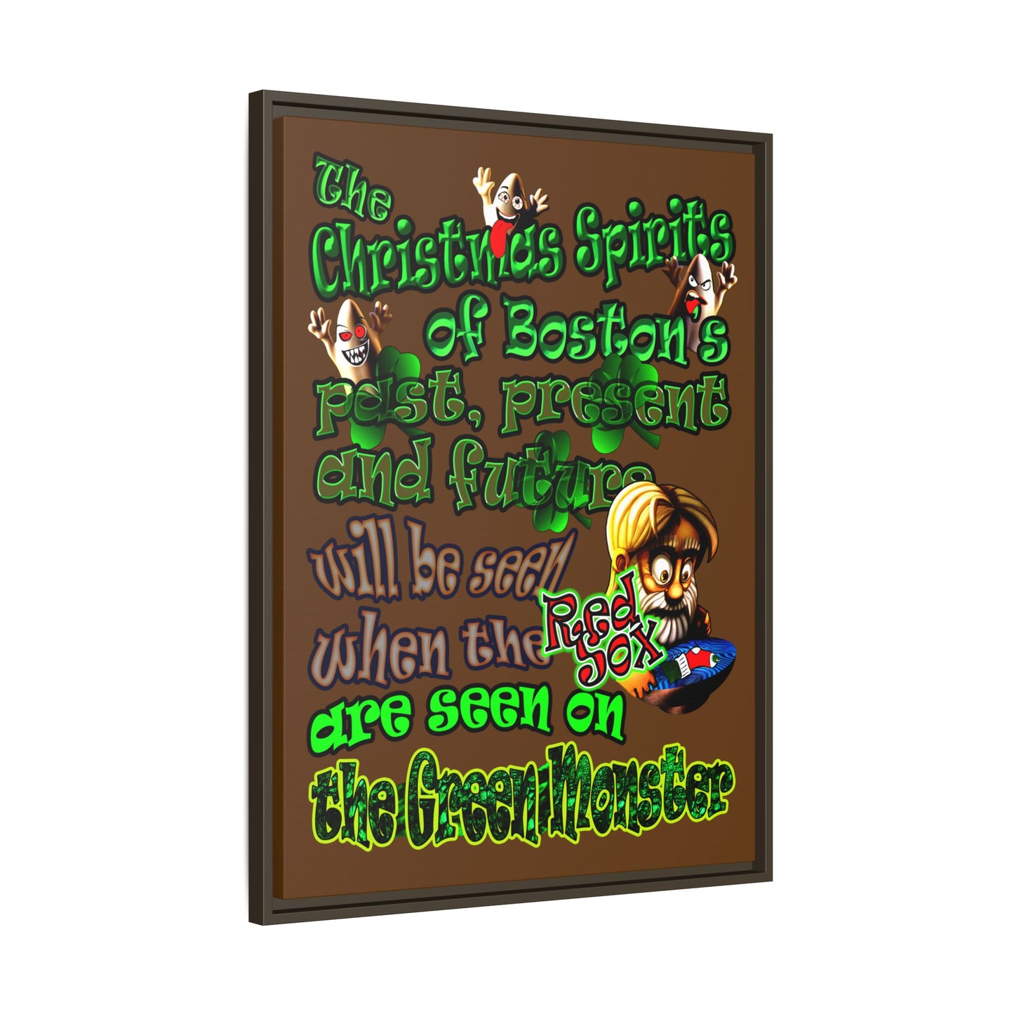 christmas spirits of boston - framed canvas art (brown)