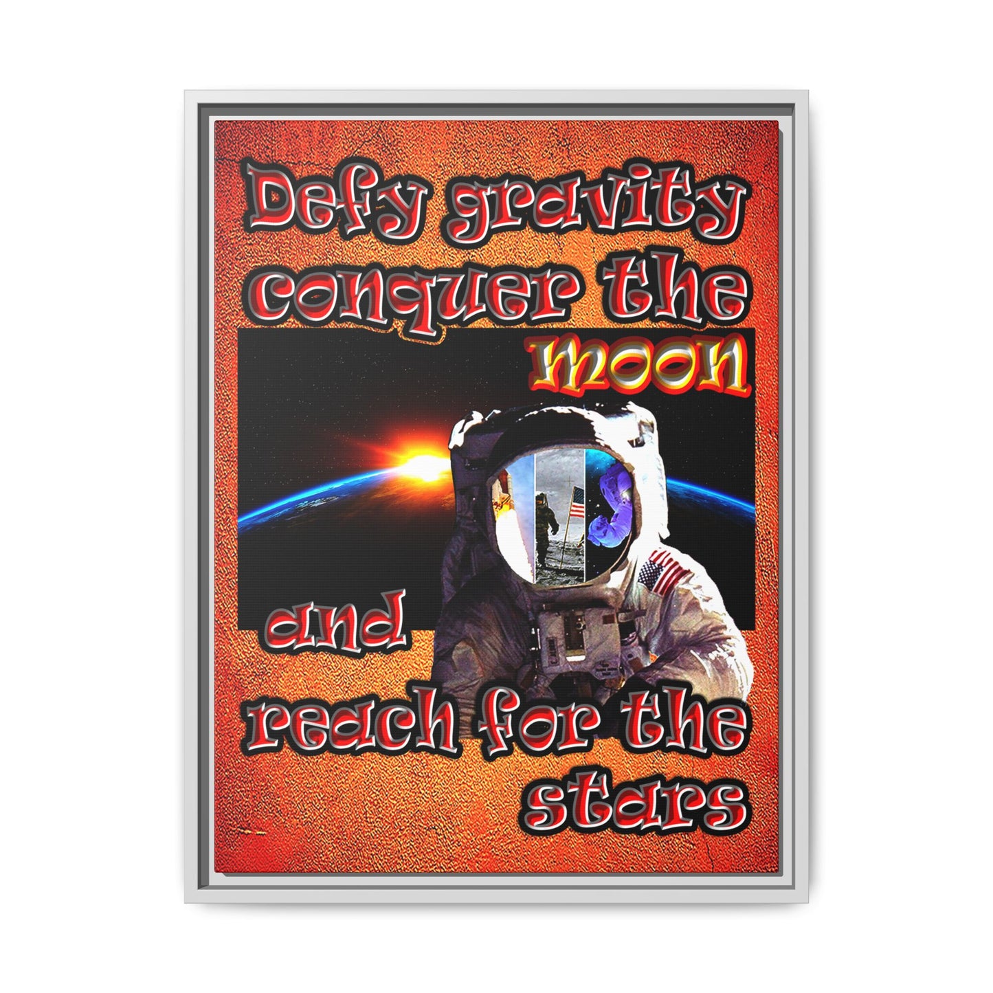 defy conquer reach - framed canvas art (burnt orange)