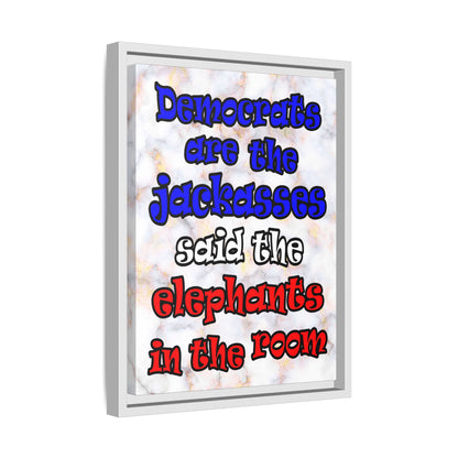 donkeys and elephants - framed canvas art (white marble)