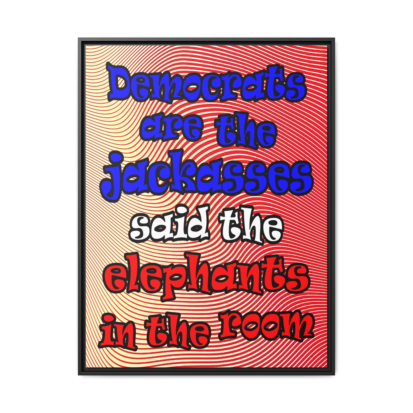 donkeys and elephants - framed canvas art (yellow-orange wave)