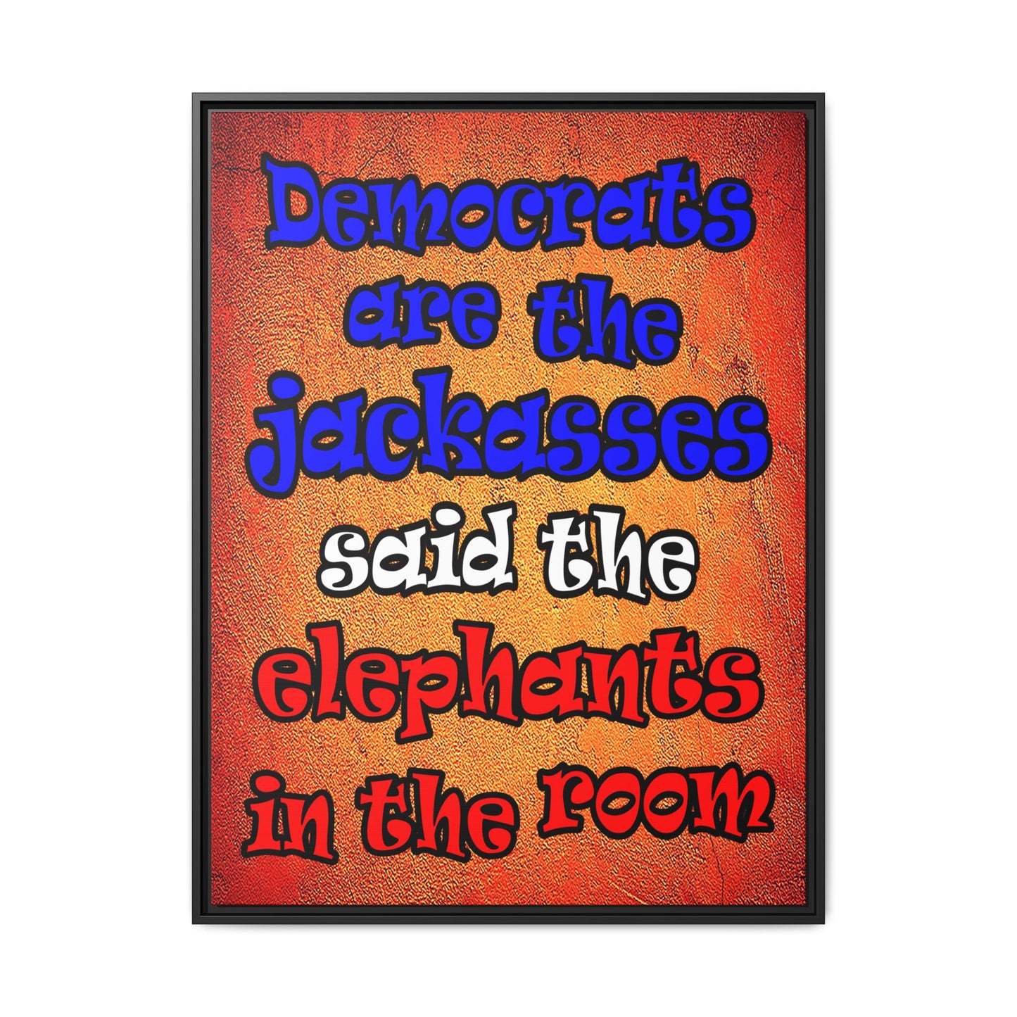 donkeys and elephants - framed canvas art (burnt orange)