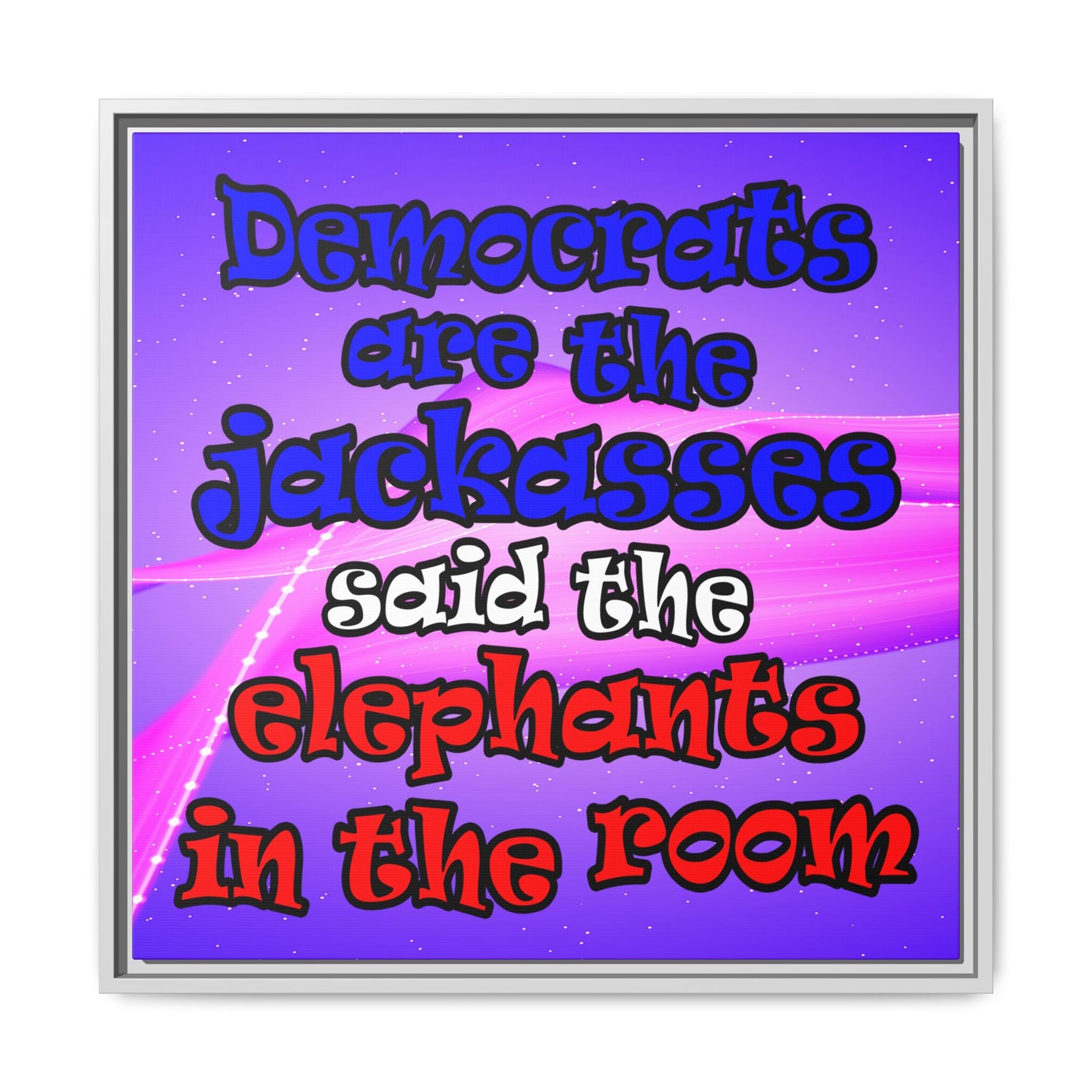 donkeys and elephants - framed canvas art (purple-pink wave)