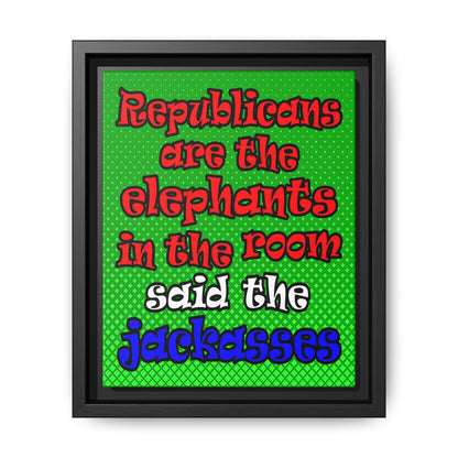 donkeys and elephants - framed canvas art (logo green)