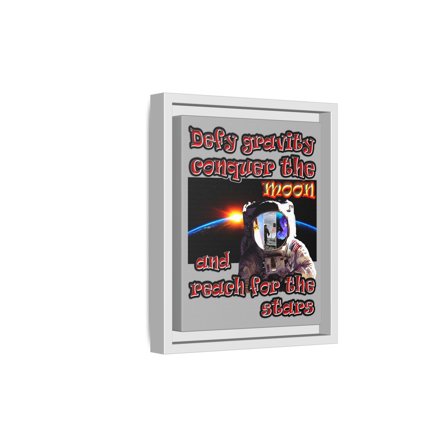 defy conquer reach - framed canvas art (light grey)