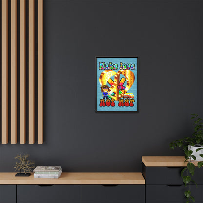 love peace - framed canvas art (faded blue)