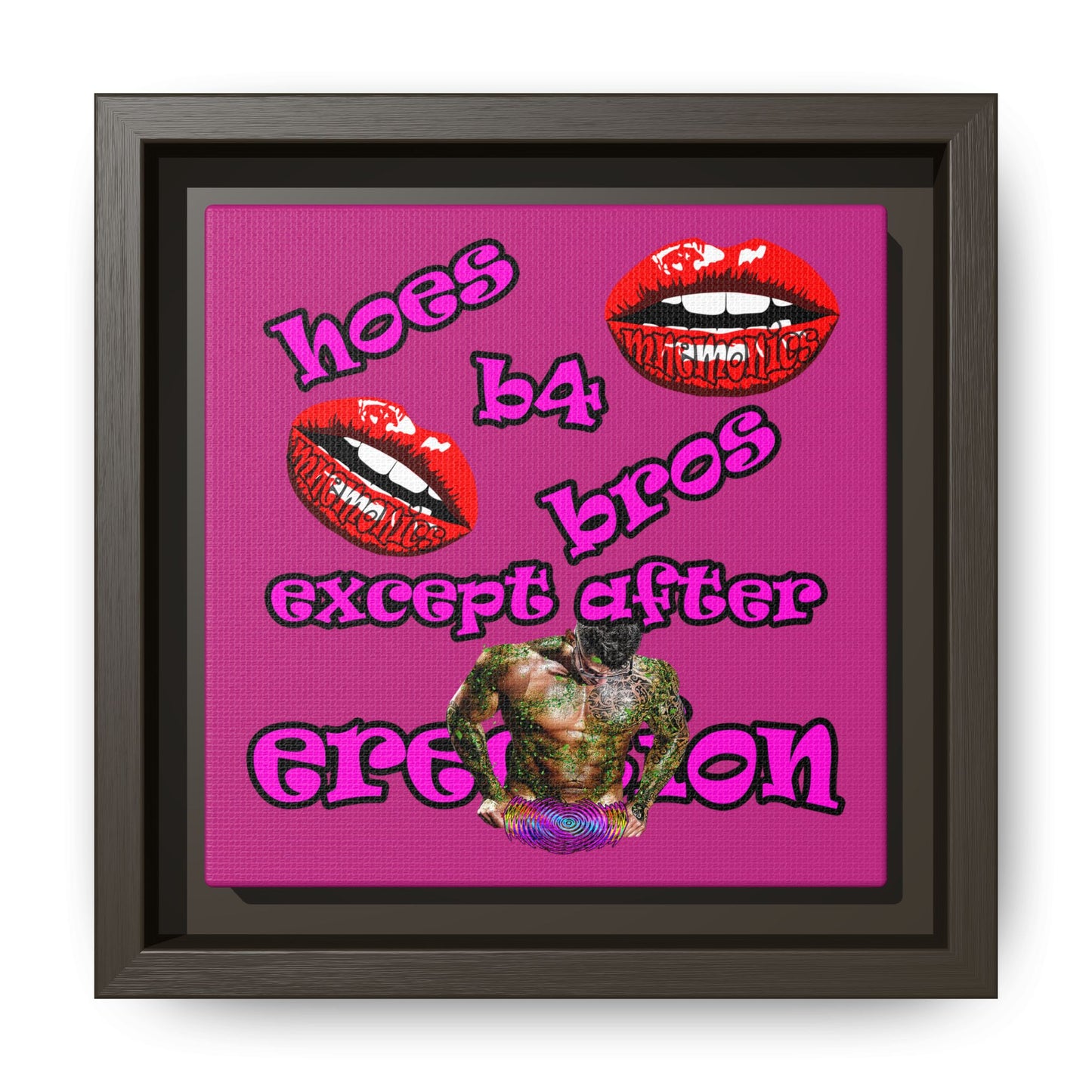 hoes b4 bros - framed canvas art (pink)