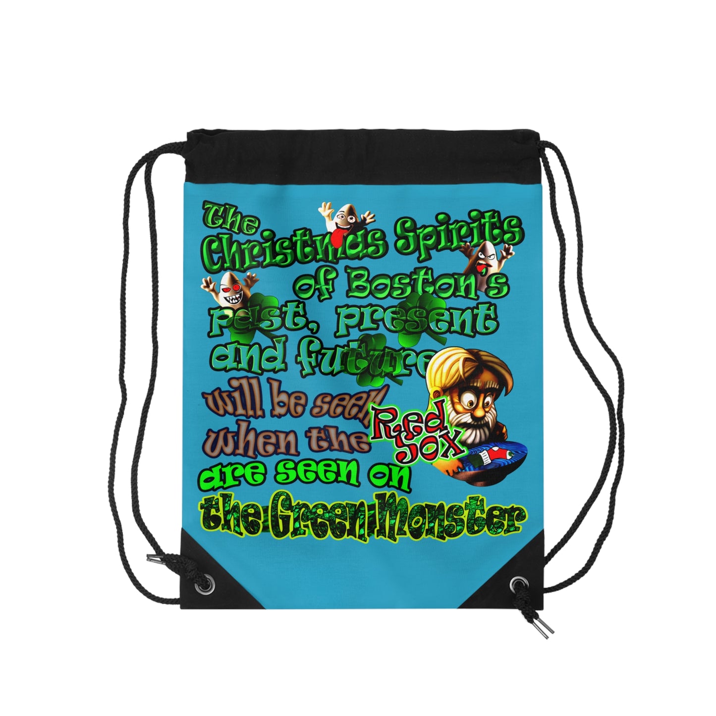christmas spirits of boston - Drawstring Bag (turquoise)