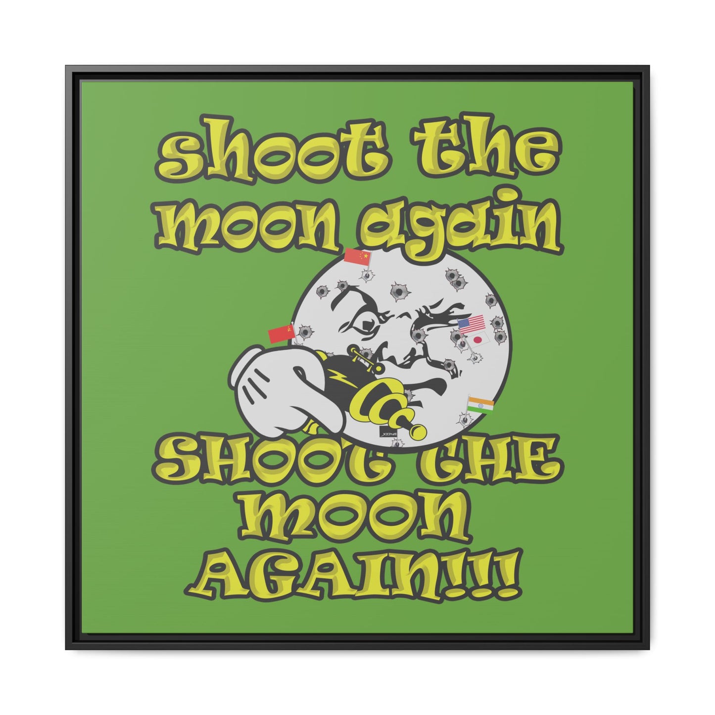 shoot the moon again - framed canvas art (green)
