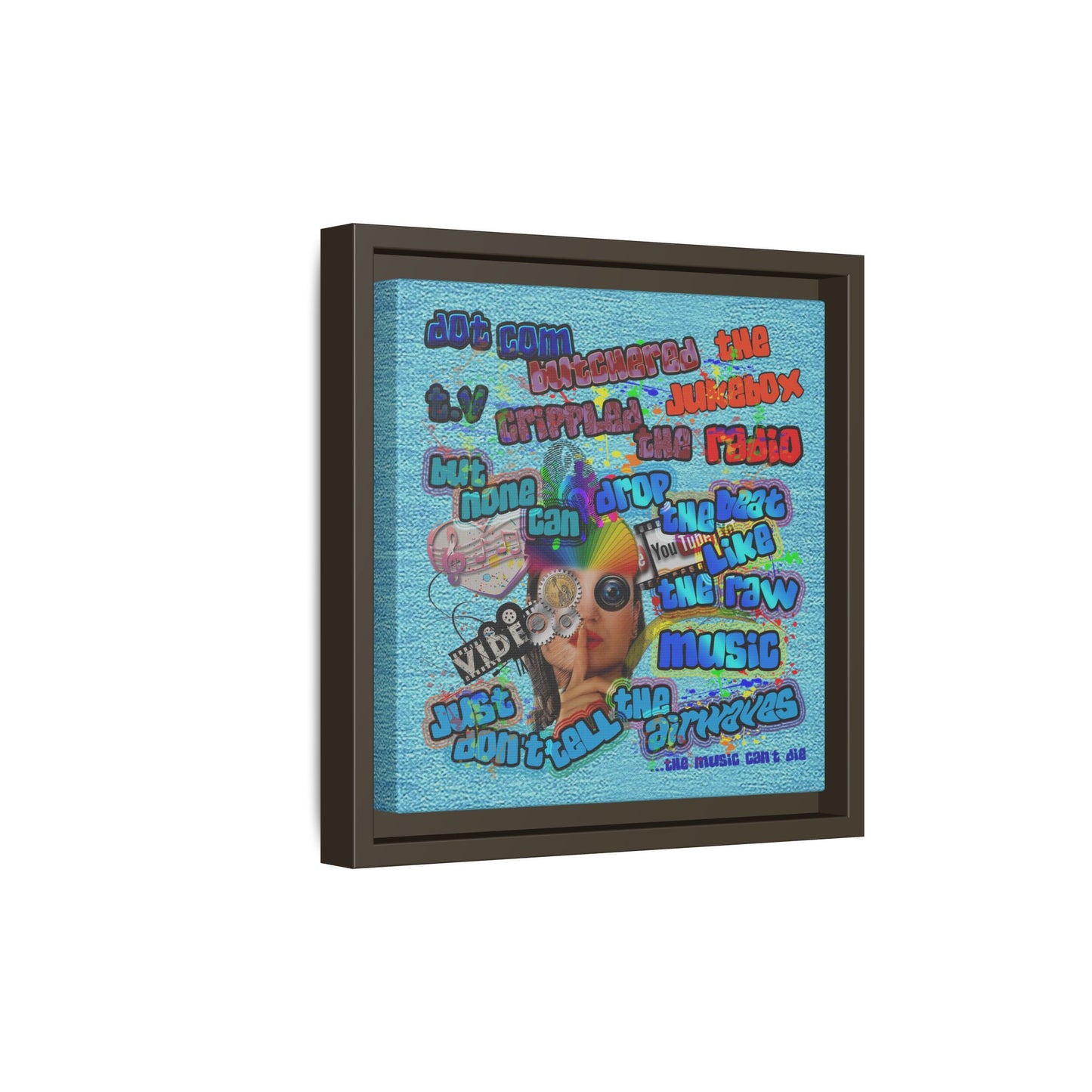 drop the beat - framed canvas art (faded blue)