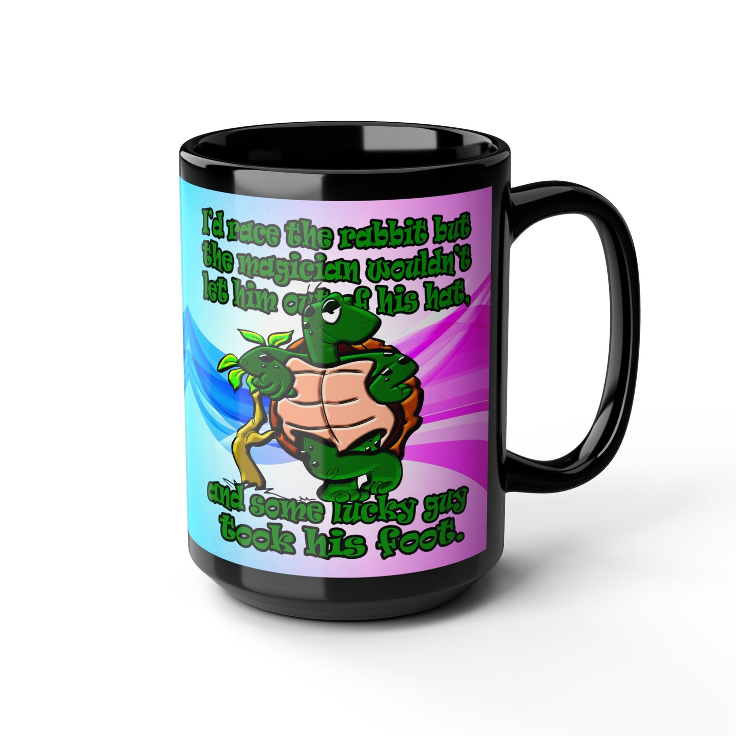 turtle race - Black Mug (light blue-pink wave)
