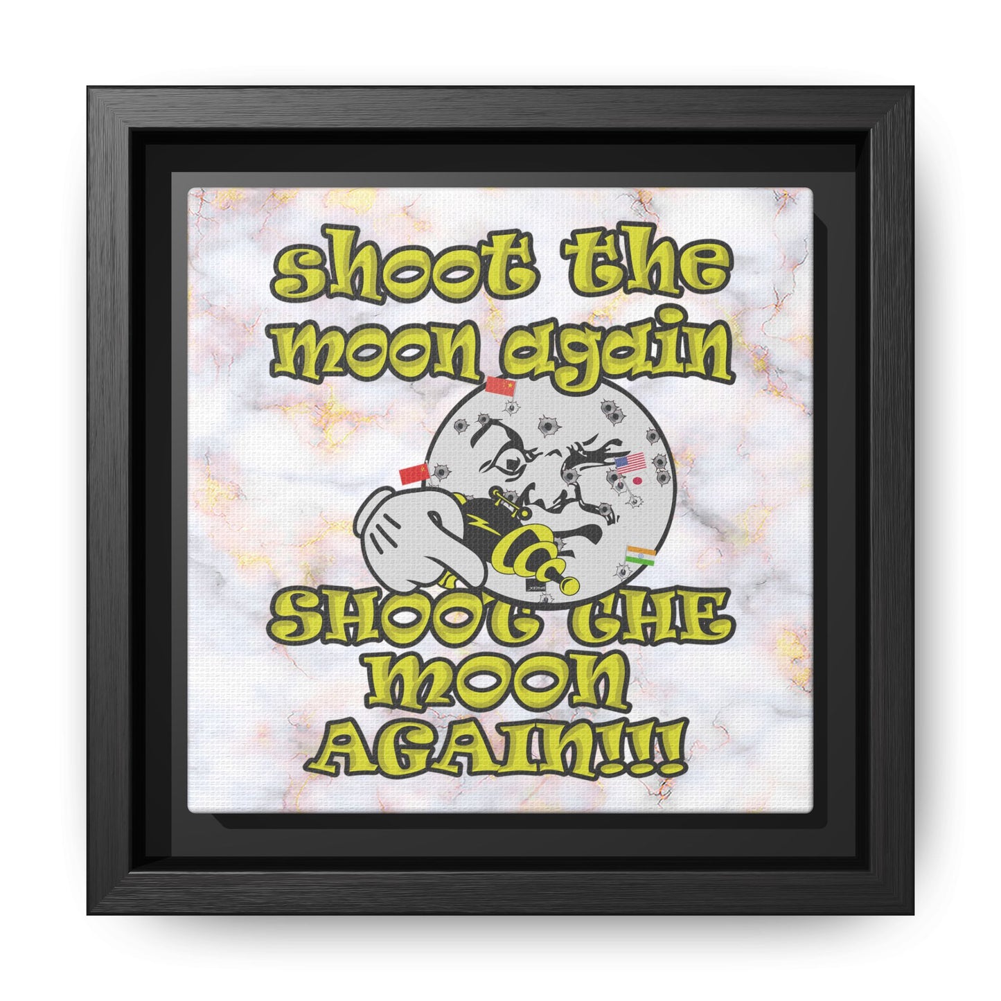 shoot the moon again - framed canvas art (white marble)