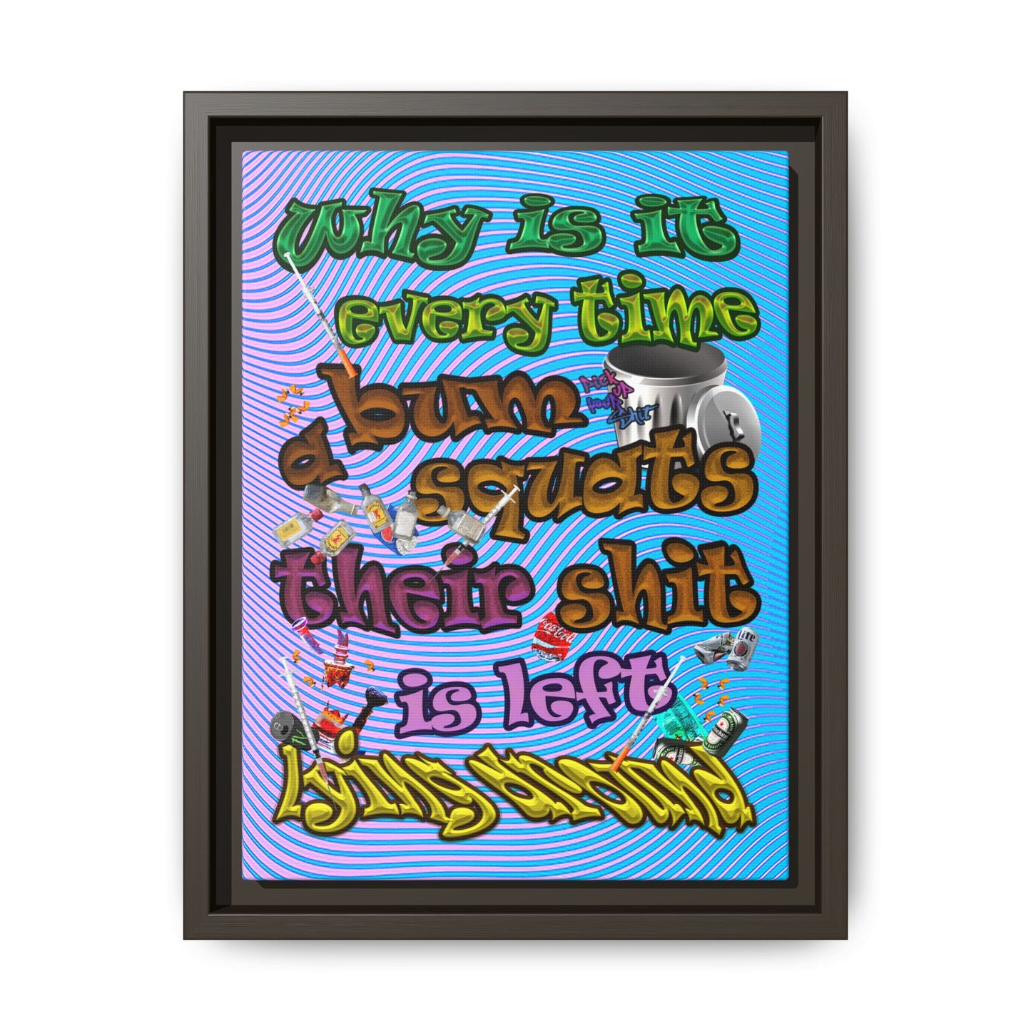 the bum's shit - framed canvas art (light blue-purple wave)