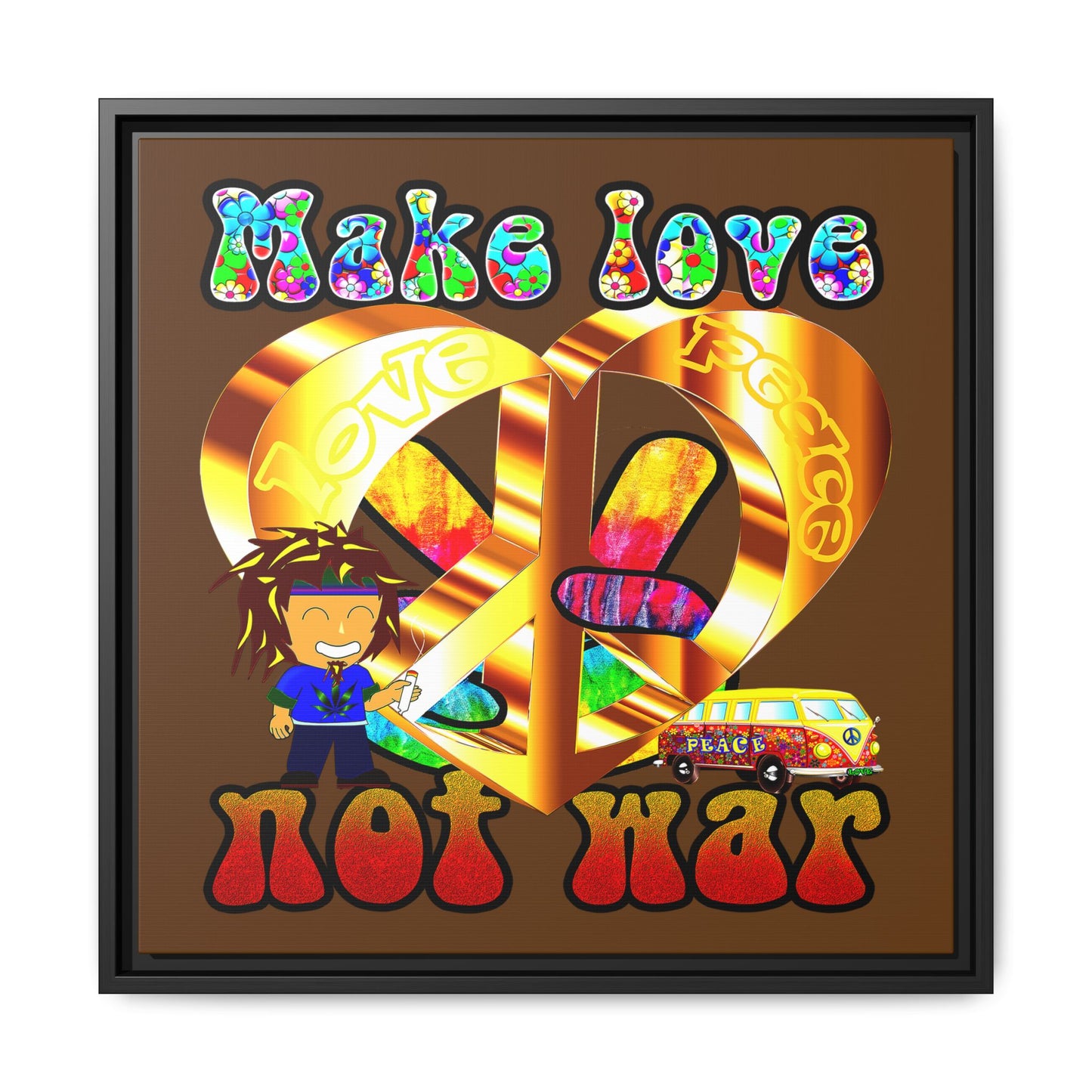 love peace - framed canvas art (brown)